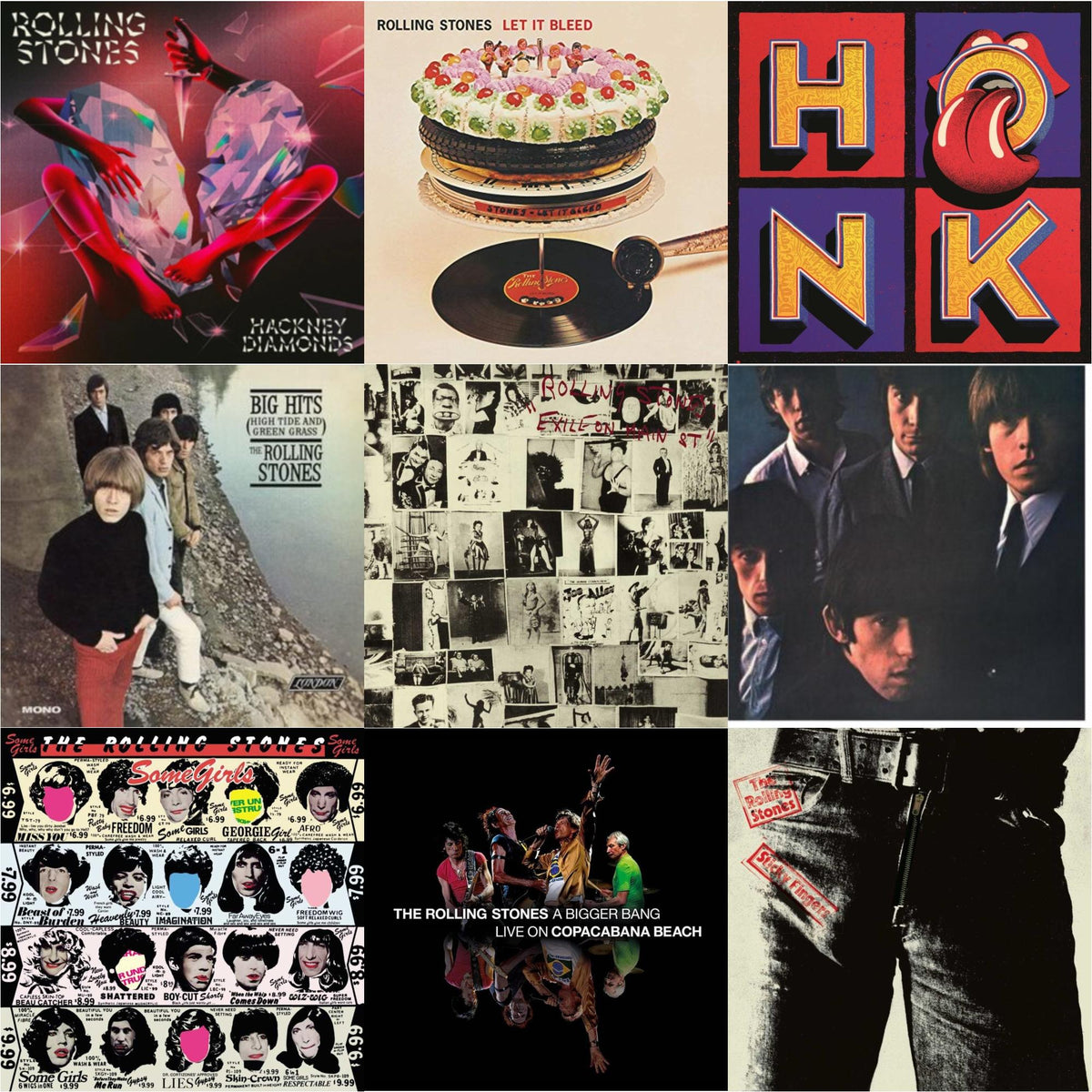Rolling Stones - Rolling Stones No.2 (180G) & Big Hits (High Tide Green Grass LP Vinyl) & Let It Bleed (50Th Anniversary Edition) & Bigger Bang Live On Copacabana Beach (Multi Color Vinyl/3LP) & Hackney Diamonds & Sticky Fingers & Exile On Main