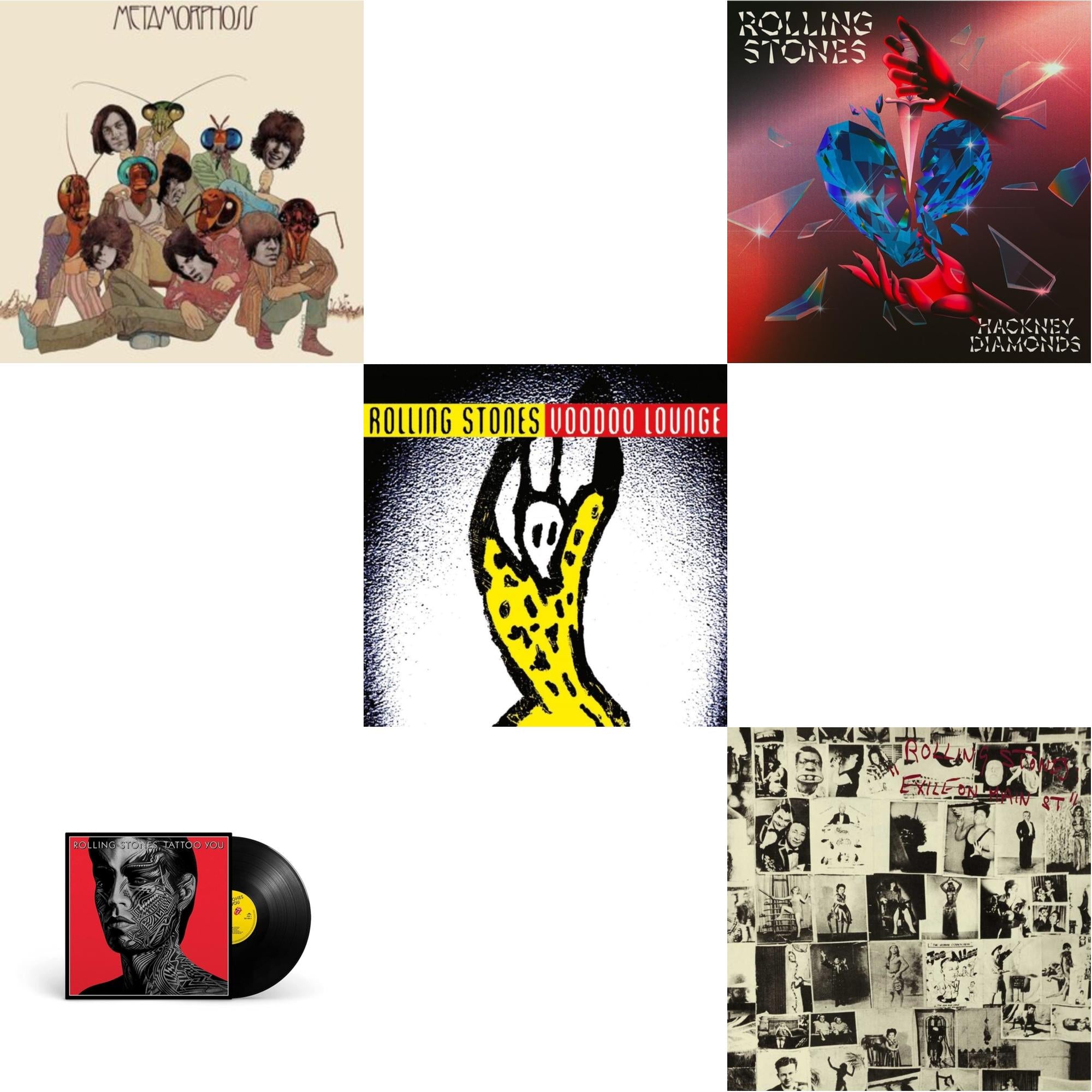 Metamorphosis & Tattoo You (2021 Remaster) & Voodoo Lounge (30Th Anniversary) (Red/Yellow Vinyl/2LP) & Hackney Diamonds (1 Year Anniversary/Clear/Blue Splatter Vinyl/2LP) & Exile On Main Street (2LP)