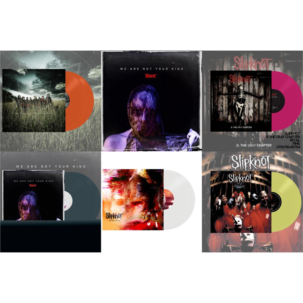 Slipknot - All Hope Is Gone (Orange Vinyl/2LP) & We Are Not Your Kind (Dl Card) & .5: The Gray Chapter (X) (Pink Vinyl/2LP) & We Are Not Your Kind (2LP/Light Blue Vinyl) & End, So Far (Clear Vinyl/2LP) & Slipknot (Lemon LP Vinyl)