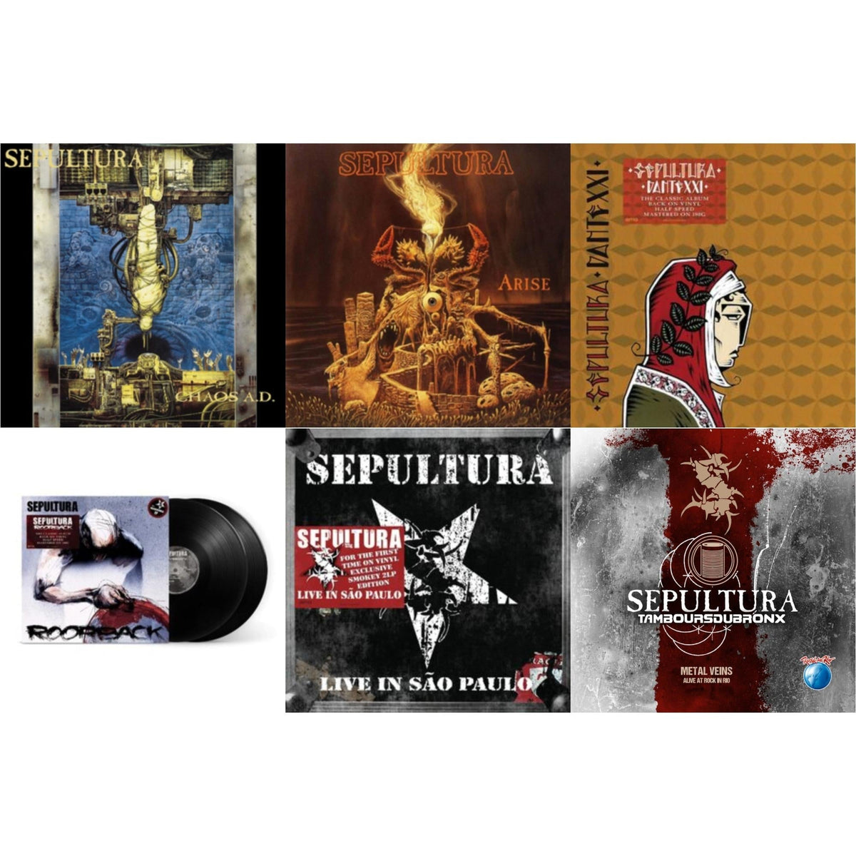 Chaos A.D. (Expanded Edition/2LP) & Metal Veins - Alive At Rock In Rio (Limited/2LP) & Roorback & Dante Xxi & Live In Sao Paulo (2LP) & Arise (Expanded Edition)