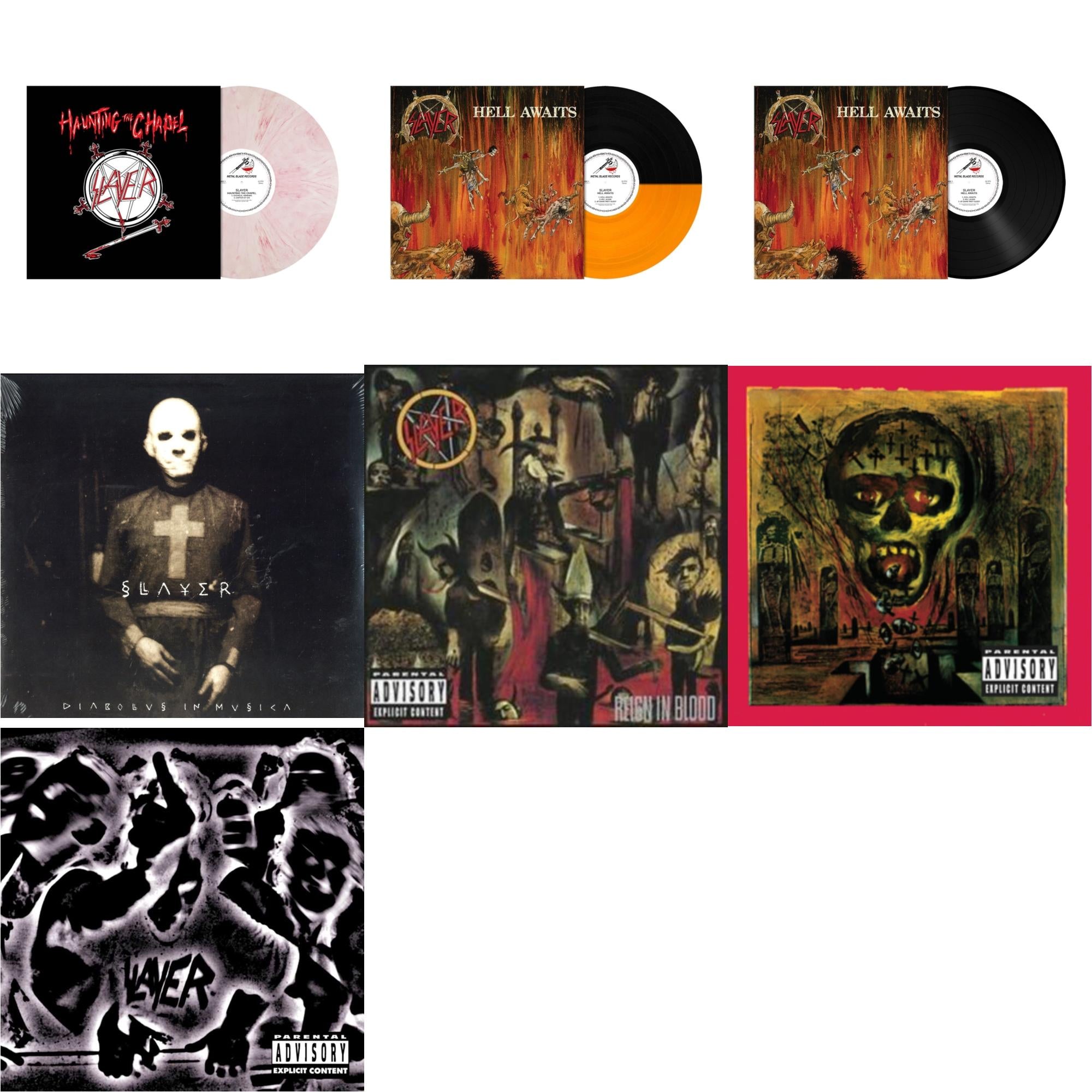 Haunting The Chapel (Red & White Marbled LP Vinyl) & Hell Awaits (Transparent Orange & Black Split LP Vinyl) & Hell Awaits (180G) & Diabolus In Musica & Reign In Blood & Seasons In Abyss & Undisputed Attitude