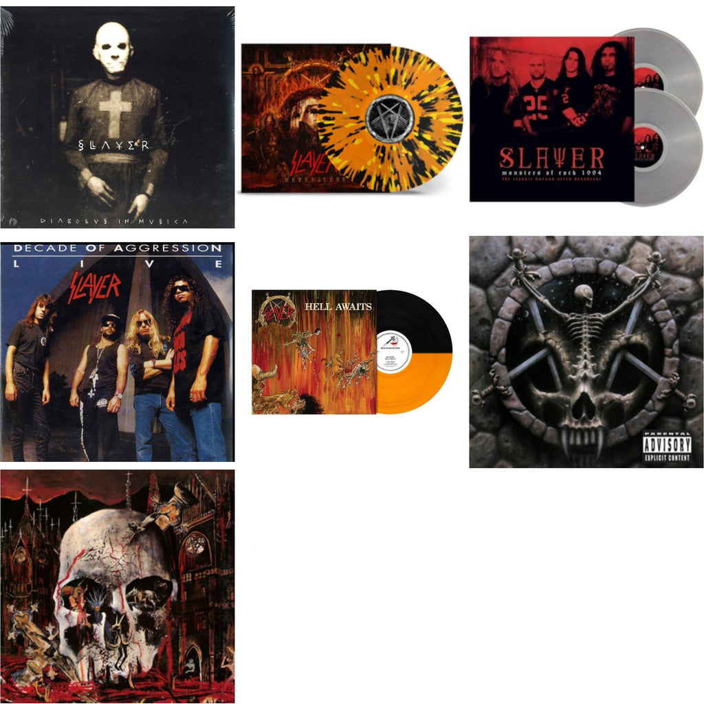 Slayer - Hell Awaits (Transparent Orange & Black Split LP Vinyl) & Diabolus In Musica & Divine Intervention & Live: Decade Of Aggression & South Of Heaven & Repentless (Trans Orange Yellow Black Splatter LP Vinyl) & Monsters Of Rock 1994