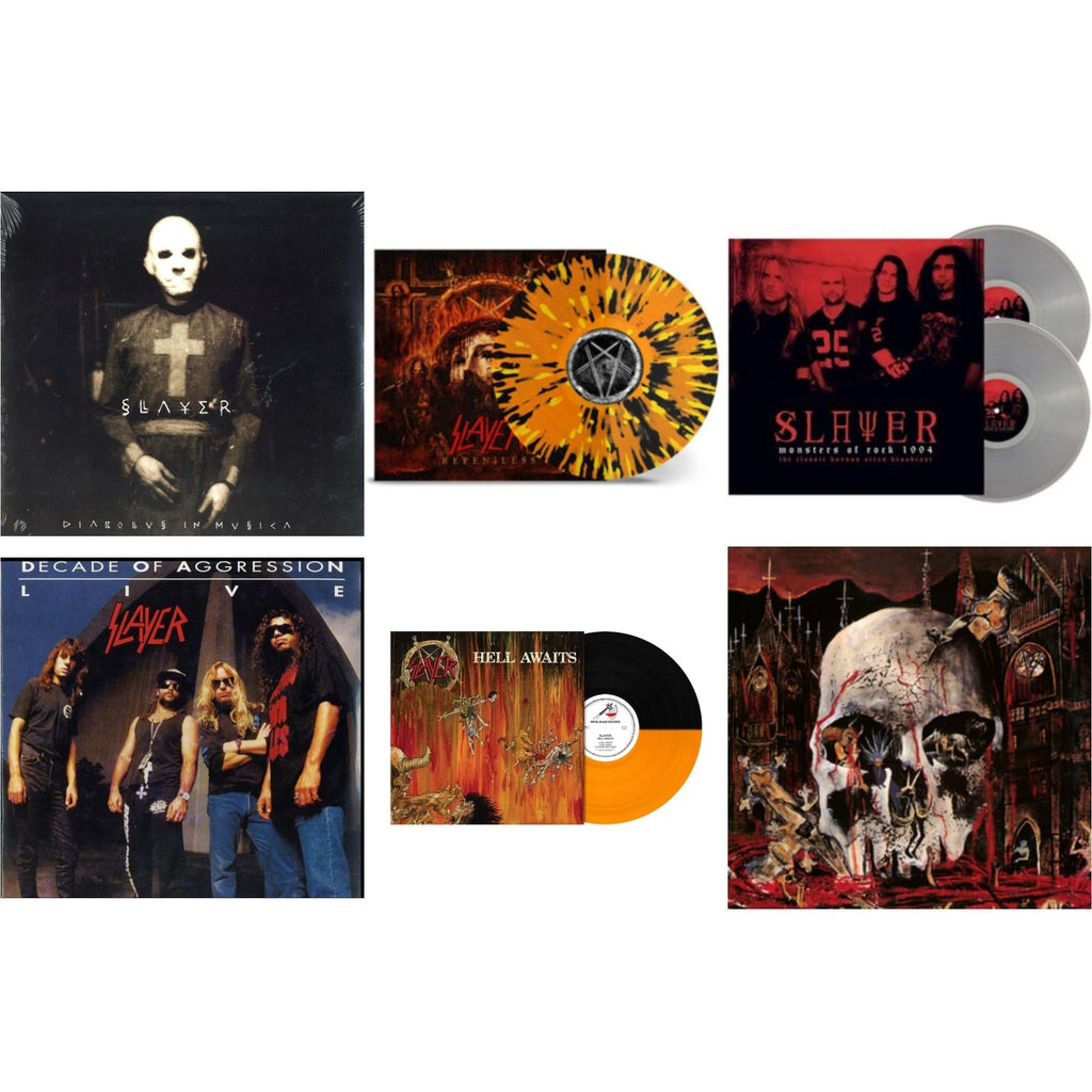 Slayer - Hell Awaits (Transparent Orange & Black Split LP Vinyl) & Diabolus In Musica & Live: Decade Of Aggression & South Of Heaven & Repentless (Trans Orange Yellow Black Splatter LP Vinyl) & Monsters Of Rock 1994 (2LP/140G/Clear Vinyl)