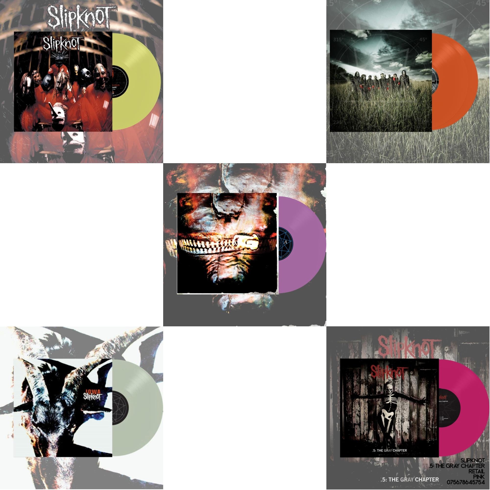 Slipknot (Lemon LP Vinyl) & Iowa (X) (2LP/Color Vinyl) & Volume 3: The Subliminal Verses (X) (Violet Vinyl/2LP) & All Hope Is Gone (Orange Vinyl/2LP) & .5: The Gray Chapter (X) (Pink Vinyl/2LP)