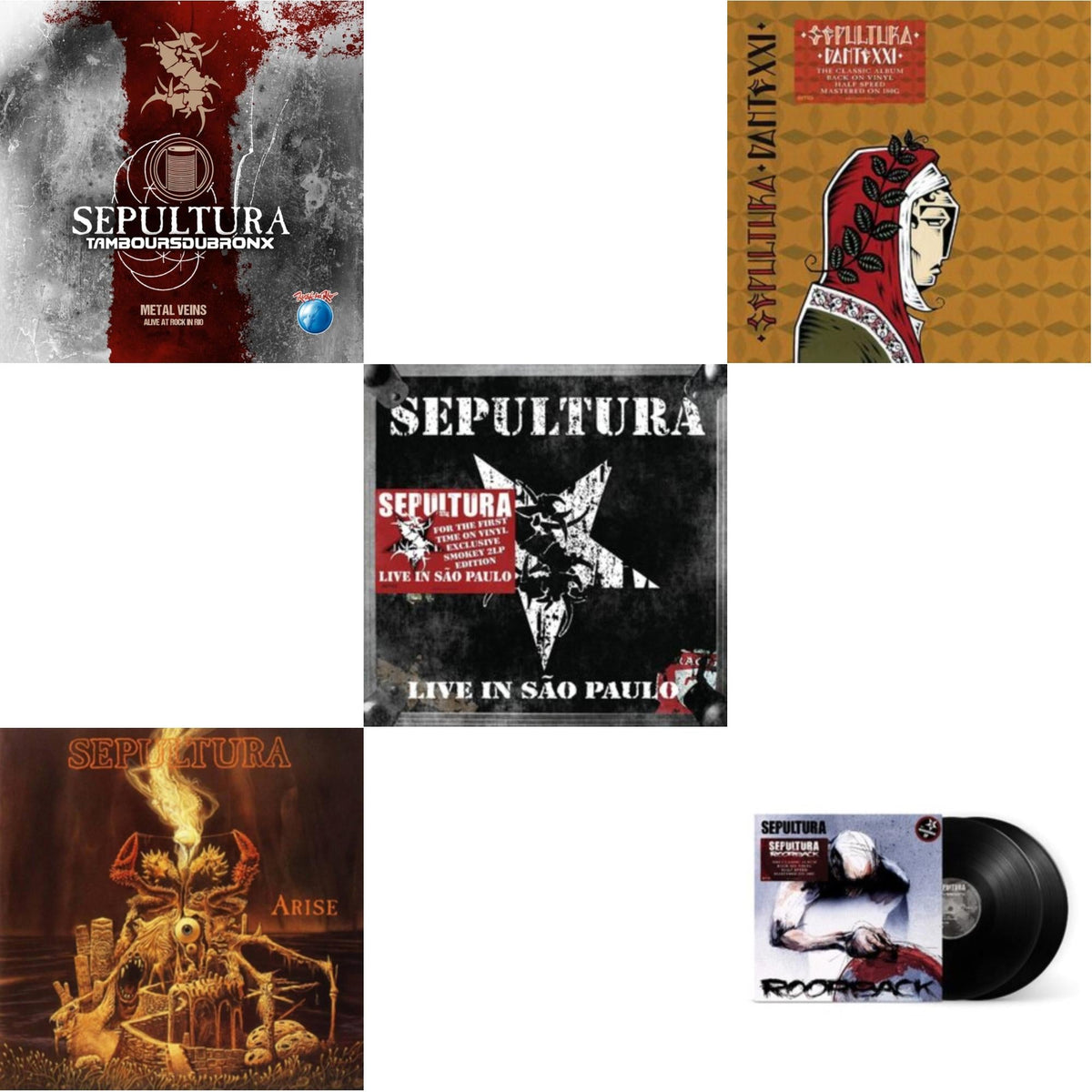 Sepultura - Metal Veins - Alive At Rock In Rio (Limited/2LP) & Roorback & Dante Xxi & Live In Sao Paulo (2LP) & Arise (Expanded Edition)