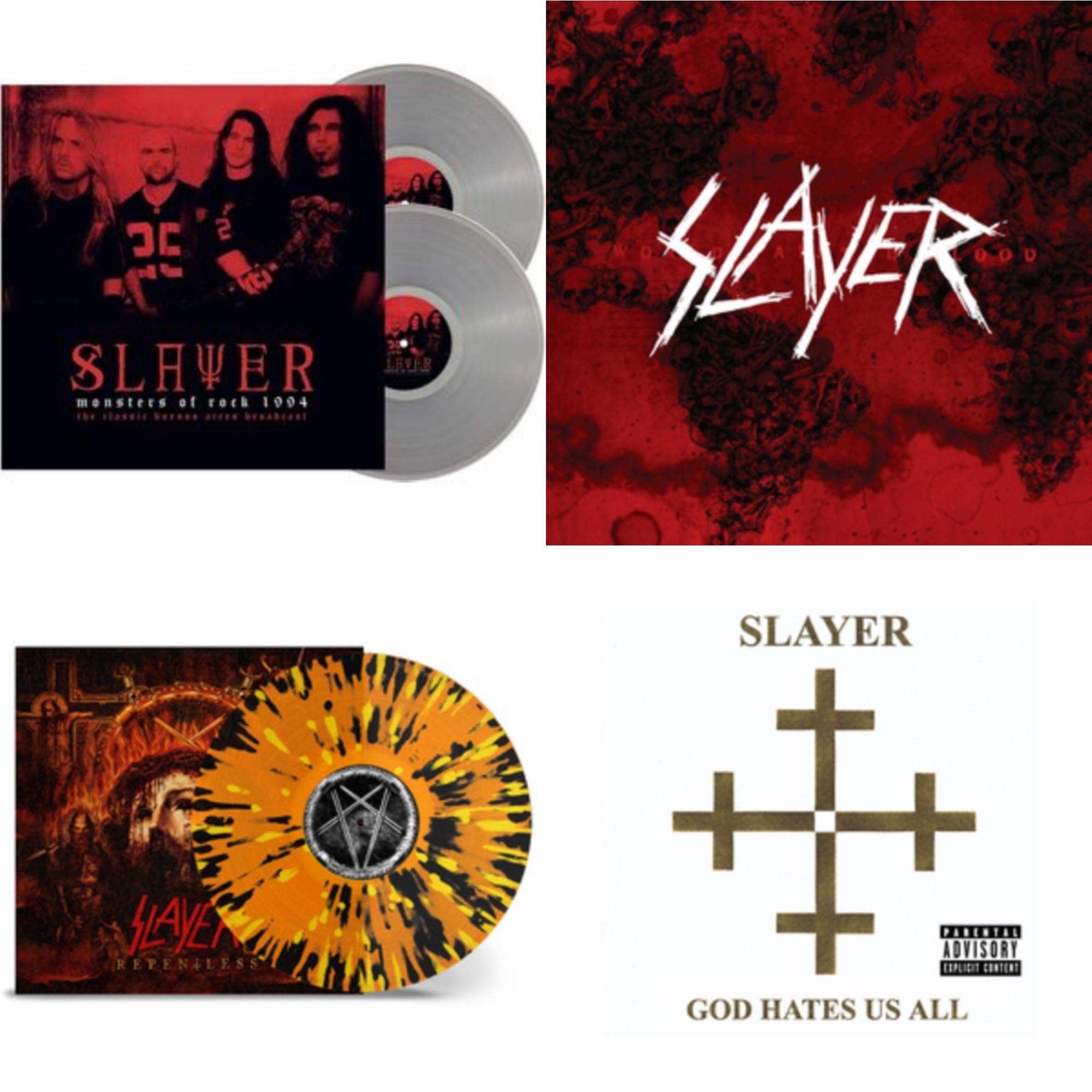Slayer - God Hates Us All & World Painted Blood & Repentless (Trans Orange Yellow Black Splatter LP Vinyl) & Monsters Of Rock 1994 (2LP/140G/Clear Vinyl)