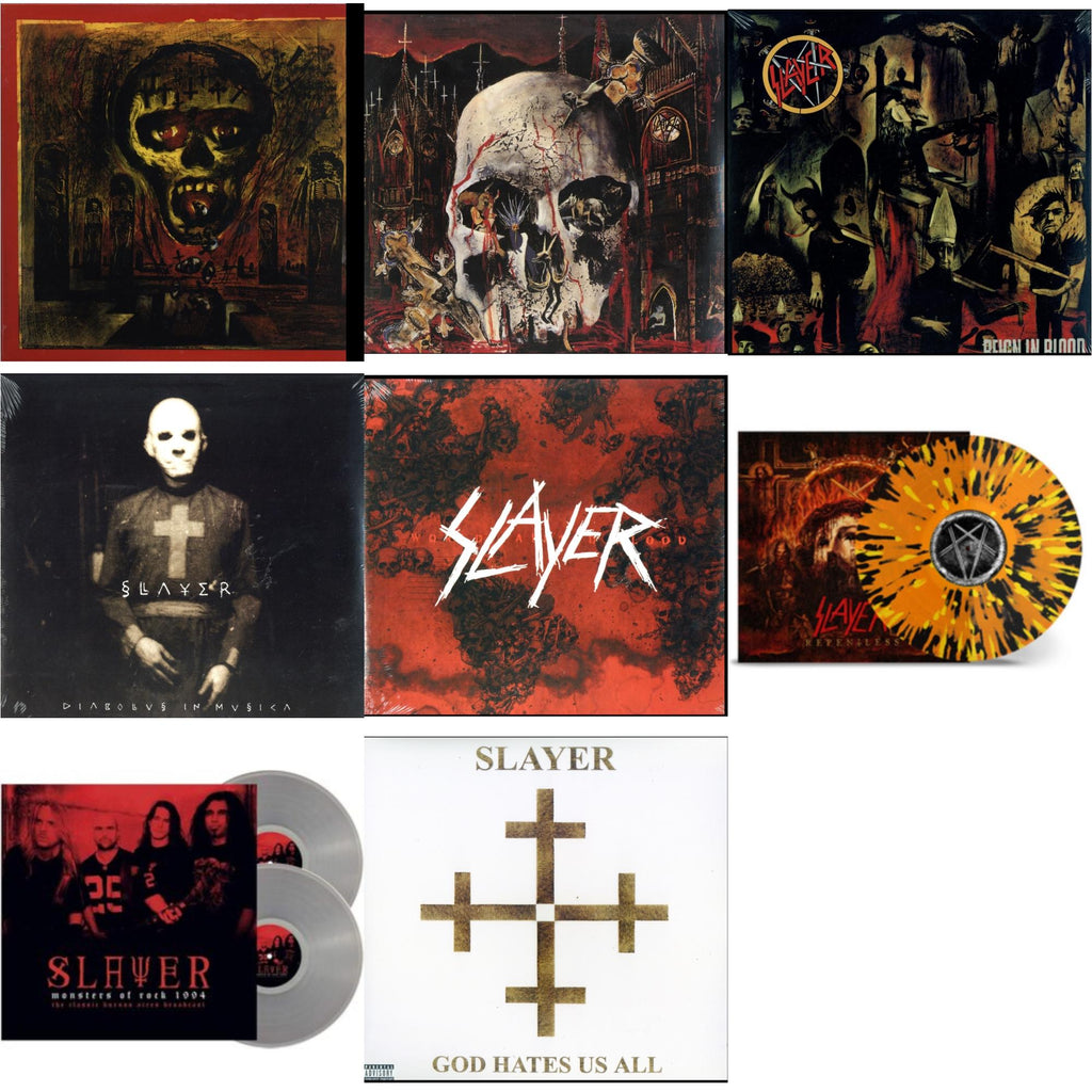 Slayer - Diabolus In Musica & God Hates Us All & Reign In Blood & Seasons In Abyss & South Of Heaven & World Painted Blood & Repentless (Trans Orange Yellow Black Splatter LP Vinyl) & Monsters Of Rock 1994 (2LP/140G/Clear Vinyl)