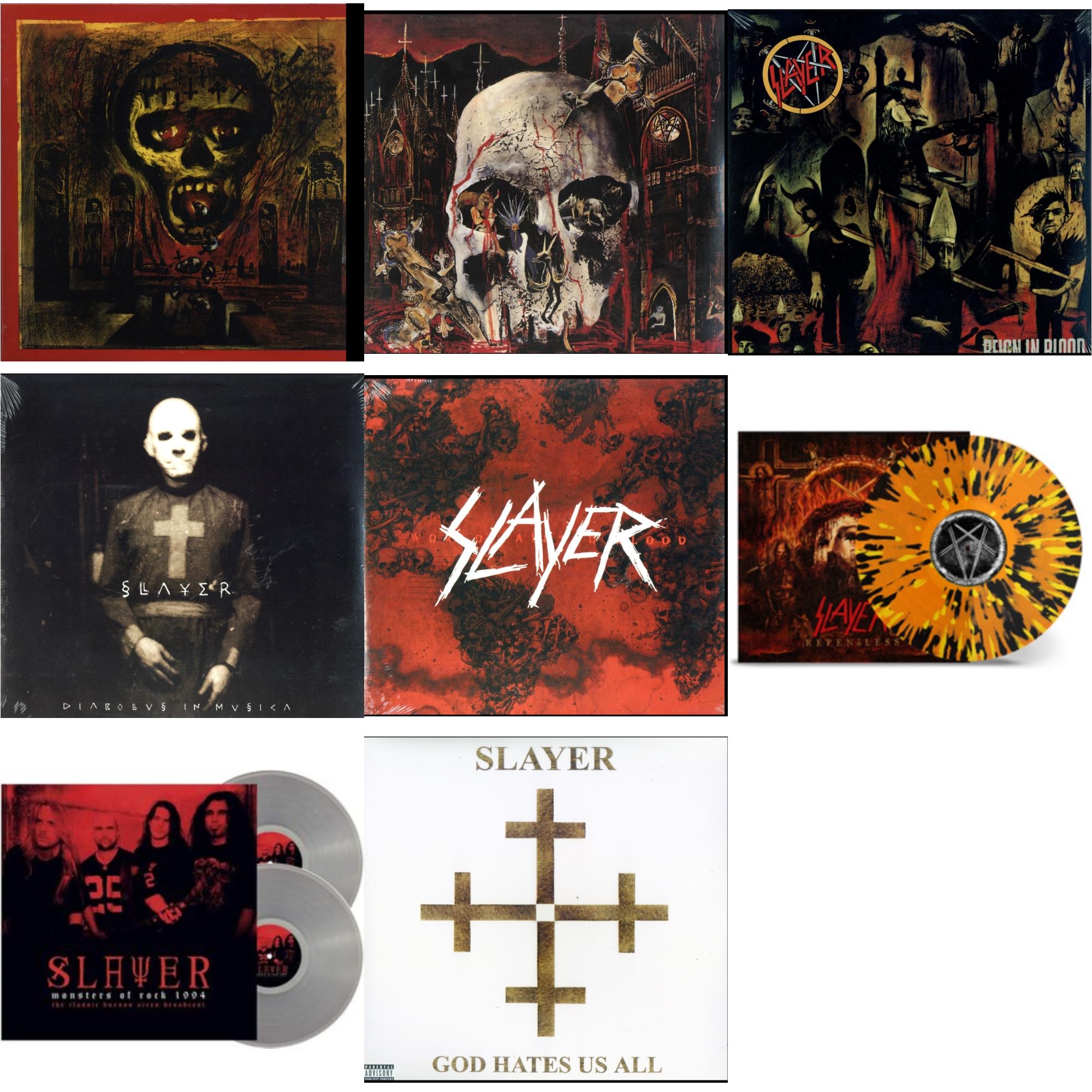Slayer - Diabolus In Musica & God Hates Us All & Reign In Blood & Seasons In Abyss & South Of Heaven & World Painted Blood & Repentless (Trans Orange Yellow Black Splatter LP Vinyl) & Monsters Of Rock 1994 (2LP/140G/Clear Vinyl)