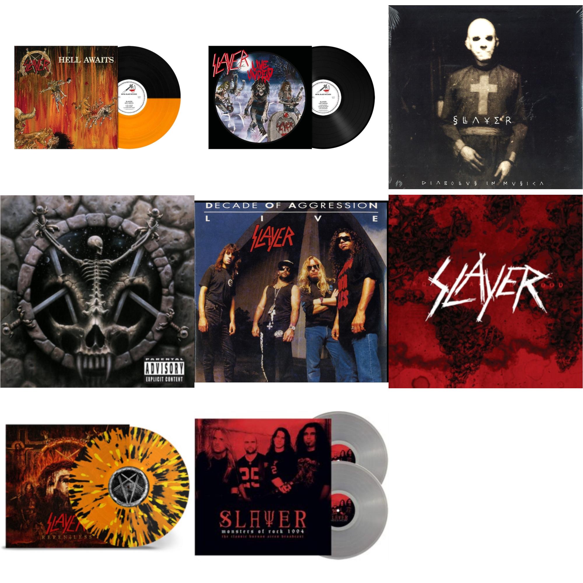 Slayer - Hell Awaits (Transparent Orange & Black Split LP Vinyl) & Live Undead (180G) & Diabolus In Musica & Divine Intervention & Live: Decade Of Aggression & World Painted Blood & Repentless (Trans Orange Yellow Black Splatter LP Vinyl) & Monsters