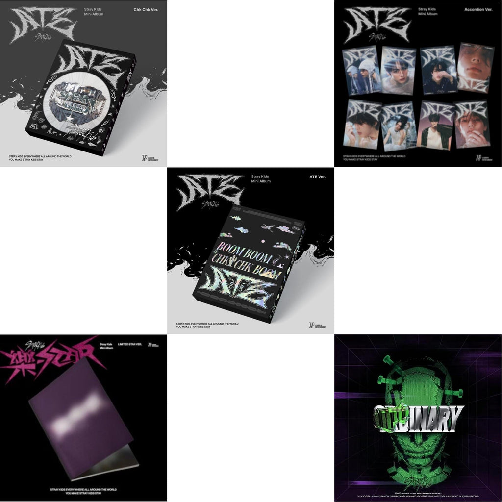 Stray Kids - Ate (Chk Chk Ver.) & Rock-Star (Limited Star Ver.) & Ate (Ate Ver.) & Ate (Accordion Ver.) & Oddinary (Scanning Version/Mask Off Version/Normal Edition) - CD Bundle