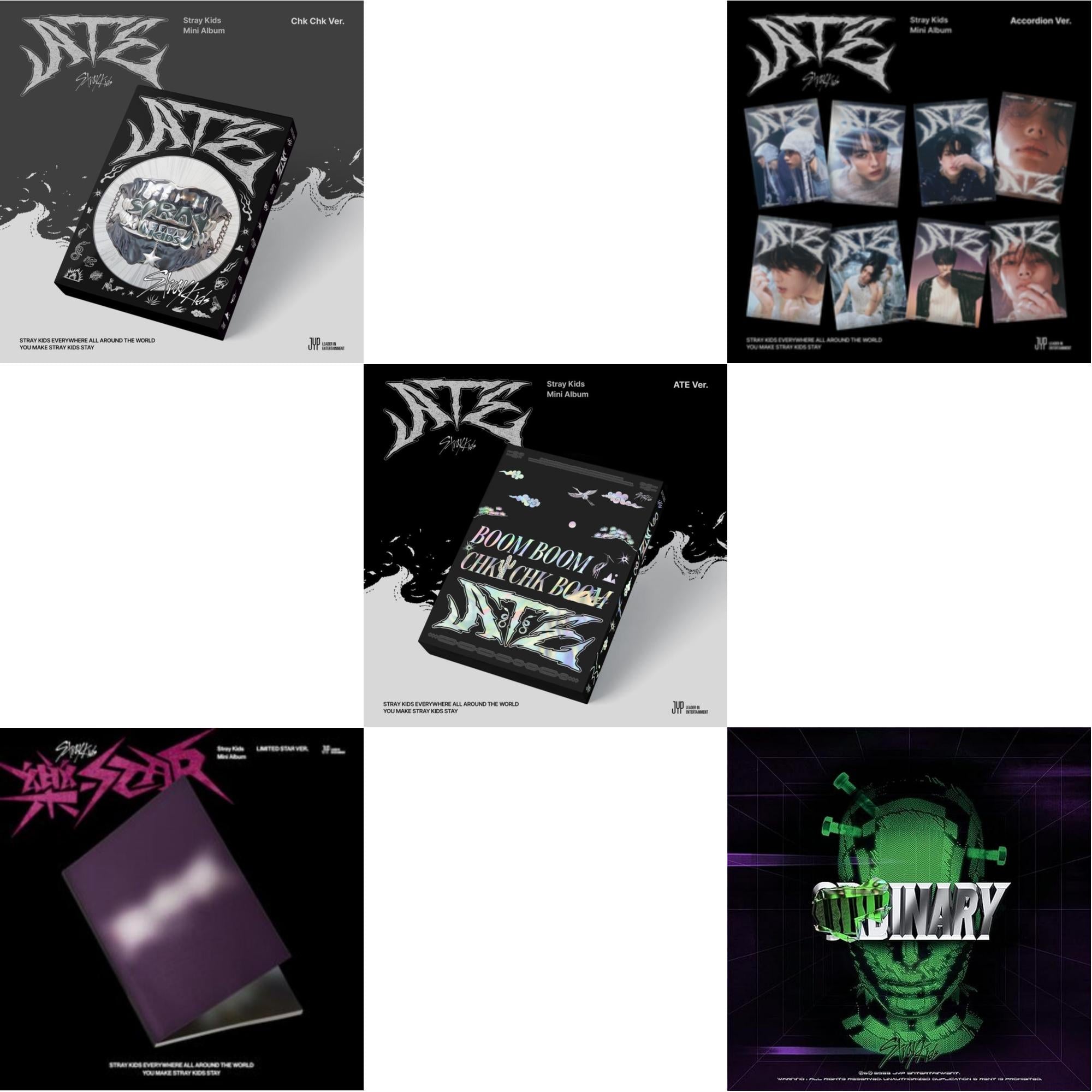 Stray Kids - Ate (Chk Chk Ver.) & Rock-Star (Limited Star Ver.) & Ate (Ate Ver.) & Ate (Accordion Ver.) & Oddinary (Scanning Version/Mask Off Version/Normal Edition) - CD Bundle