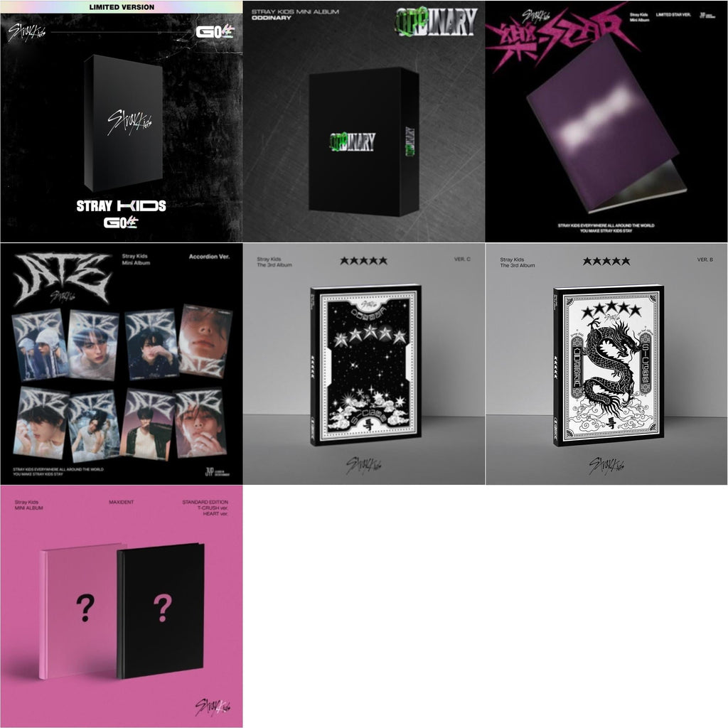 Stray Kids - Go: Volume 1 (Normal Edition) & Oddinary (Scanning Version/Mask Off Version/Normal Edition) & Rock-Star (Limited Star Ver.) & Ate (Accordion Ver.) & 5-Star (Ver. C) & 5-Star (Ver. B) & Maxident (T-Crush Version/Heart Version) - CD Bundle