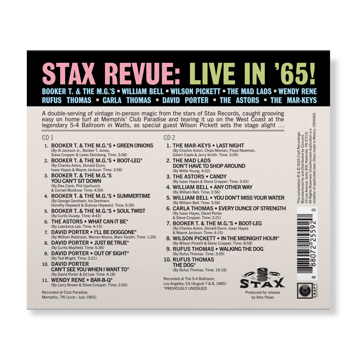 STAX REVUE: LIVE IN ’65! (2-Disc Edition) Music CD