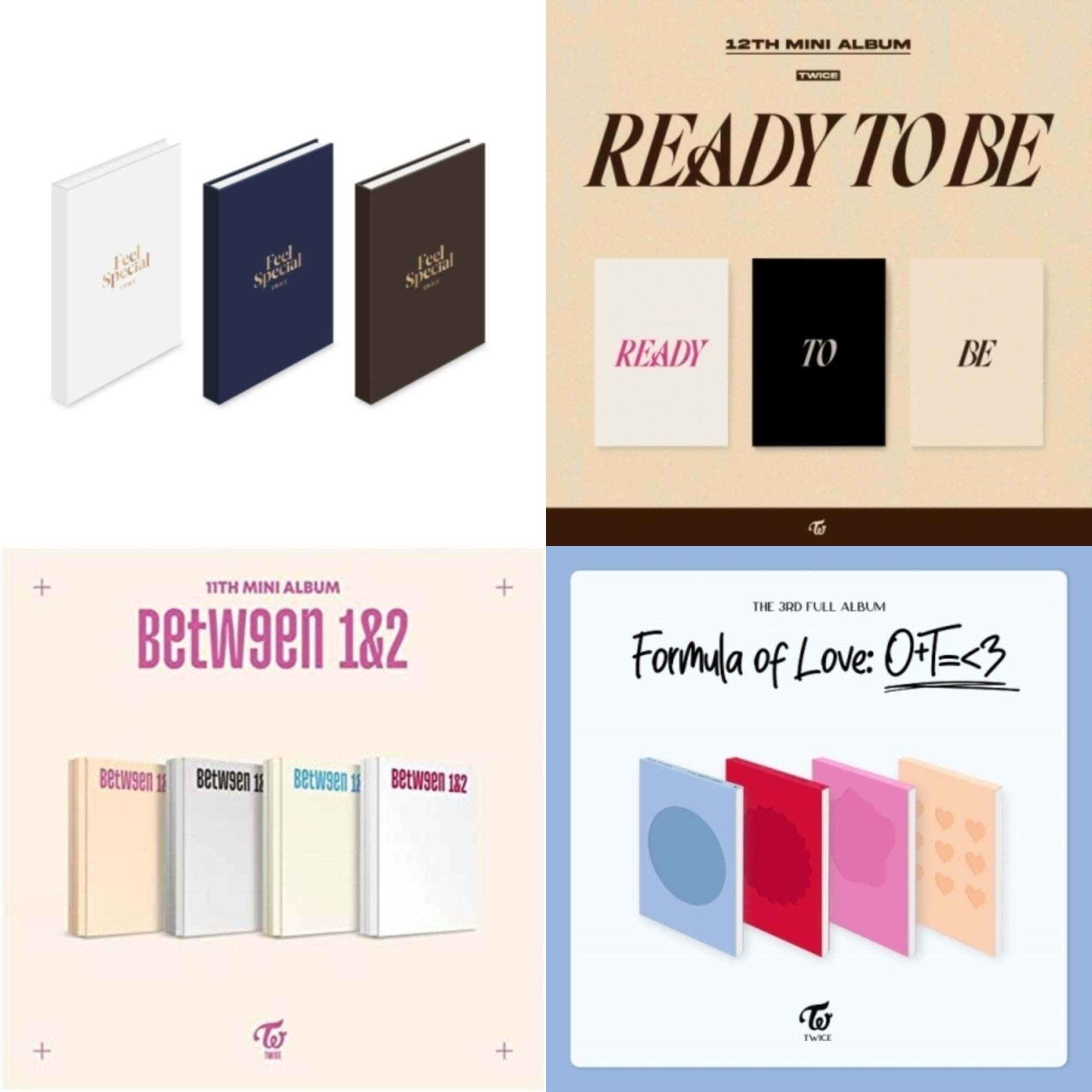 Twice - Feel Special (8Th Mini Album) & Ready To Be (12Th Mini Album) & Between 1 & 2 & Formula Of Love: O+T=<3 - CD Bundle