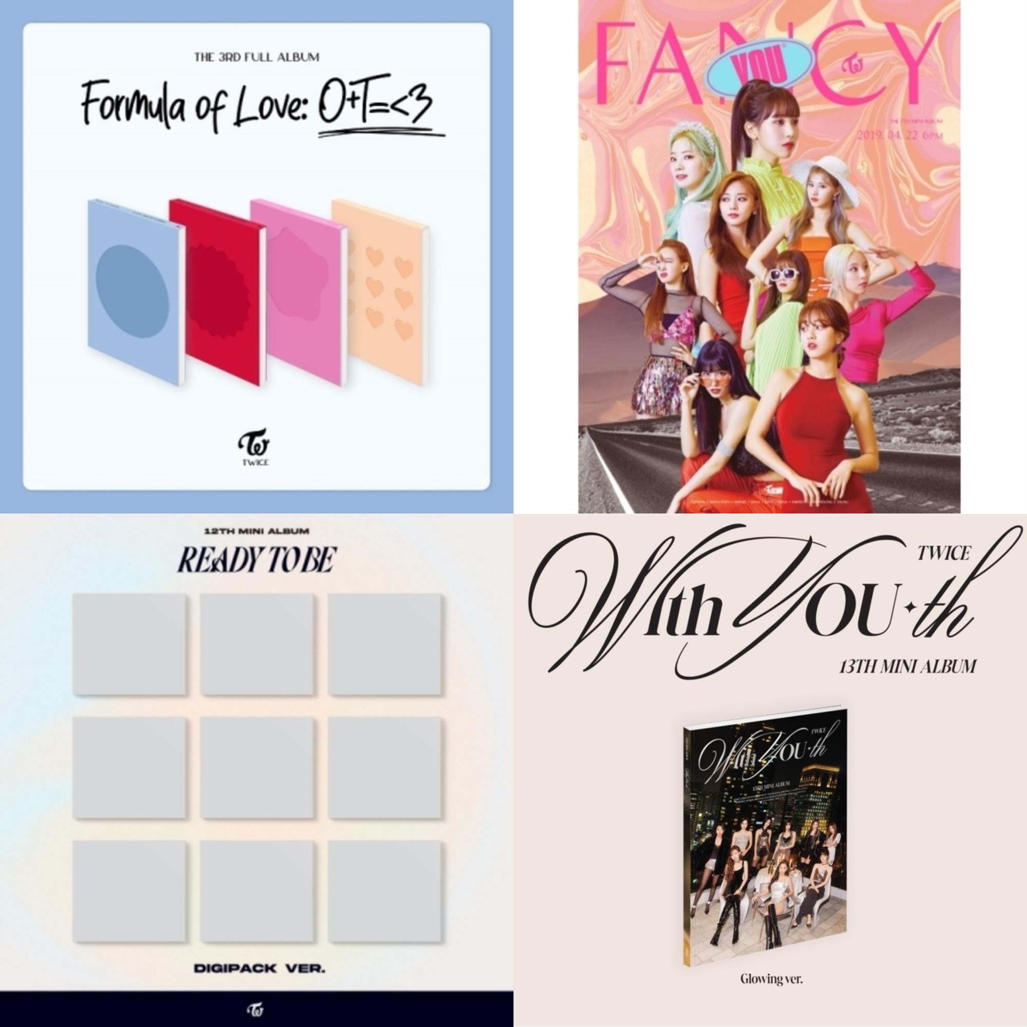 Twice - With You-Th (Glowing Ver.) & Fancy You (7Th Album) & Ready To Be (12Th Mini Album) Digipack Version & Formula Of Love: O+T=<3 - CD Bundle