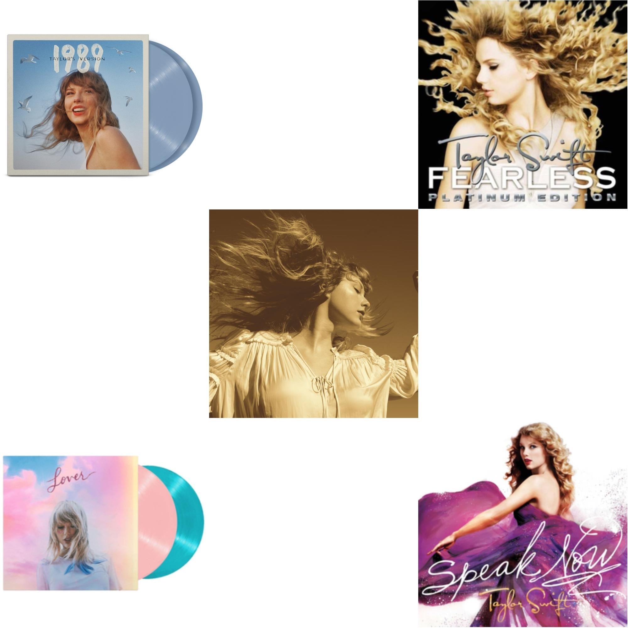 Taylor Swift - Fearless (Taylor's Version) (Gold Vinyl/3LP) & 1989 (Taylor's Version) (2LP/Crystal Skies Blue Vinyl) & Lover & Speak Now & Fearless Platinum Edition
