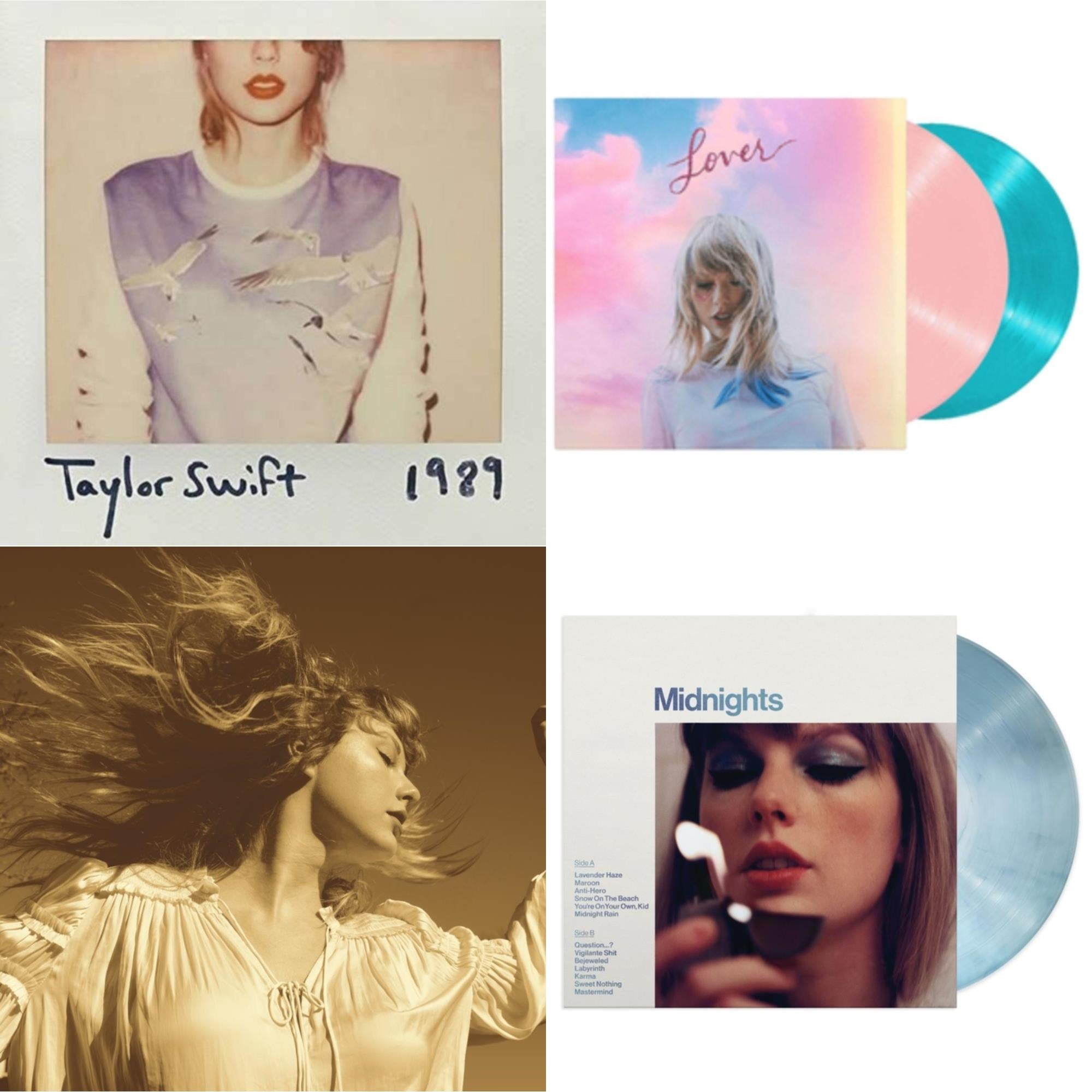 Fearless (Taylor's Version) (Gold Vinyl/3LP) & Midnights (X) (Moonstone Blue LP Vinyl) & Lover & 1989