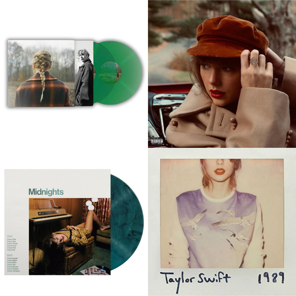Taylor Swift - Evermore (Translucent Green Vinyl/2LP) & Red (Taylor's Version) (4LP) & Midnights (X) (Jade Green LP Vinyl) & 1989
