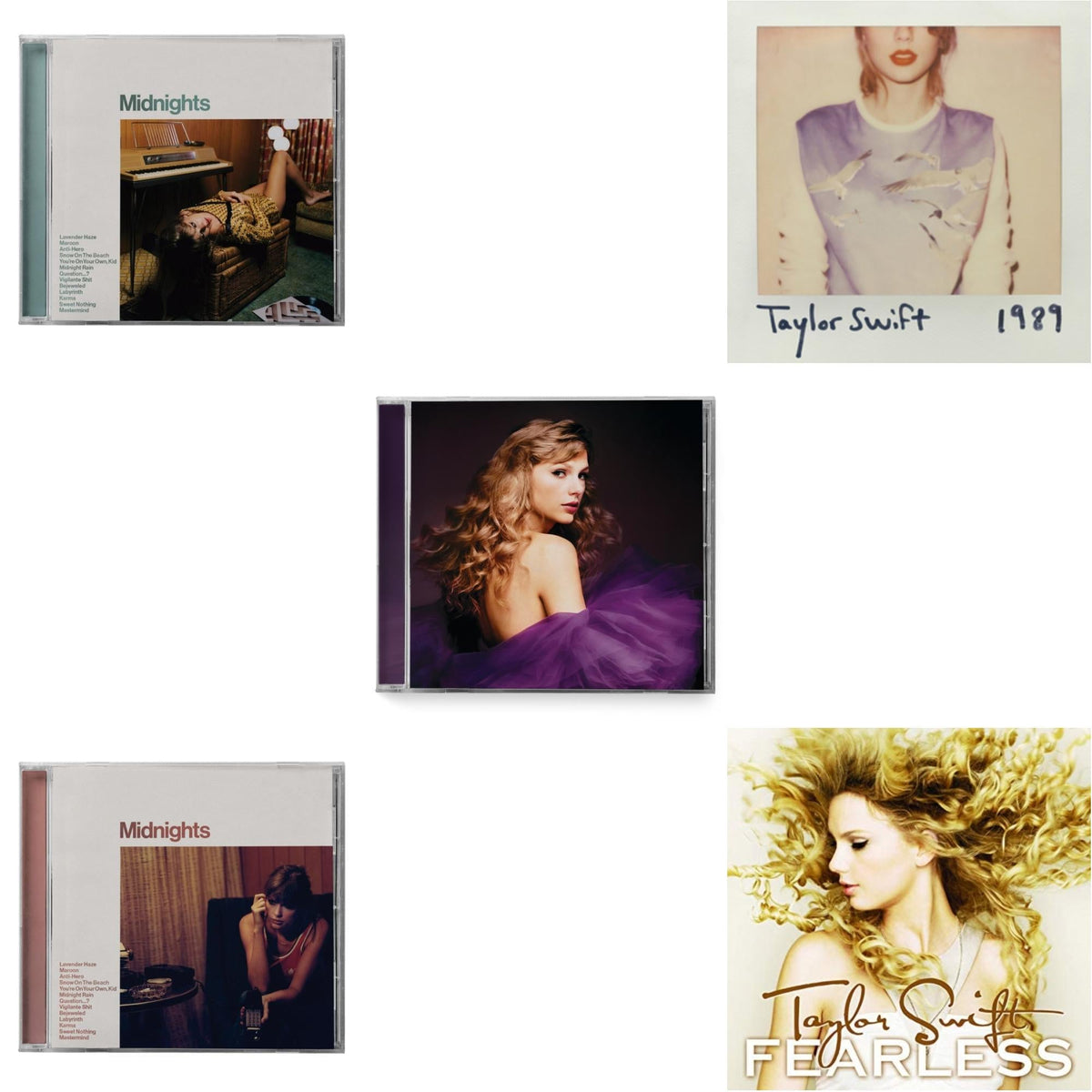 Taylor Swift - Midnights (X) (Jade Green CD) & Midnights (X) (Blood Moon CD) & Speak Now (Taylor's Version) (2CD) & 1989 & Fearless