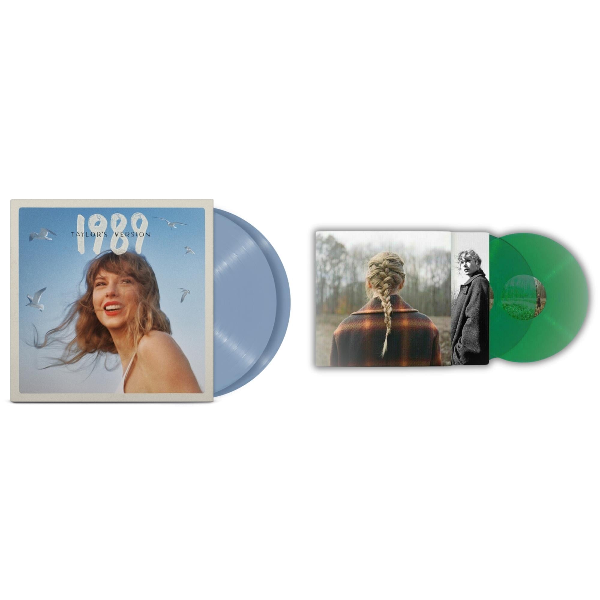 Taylor Swift - Evermore (Translucent Green Vinyl/2LP) & 1989 (Taylor's Version) (2LP/Crystal Skies Blue Vinyl)