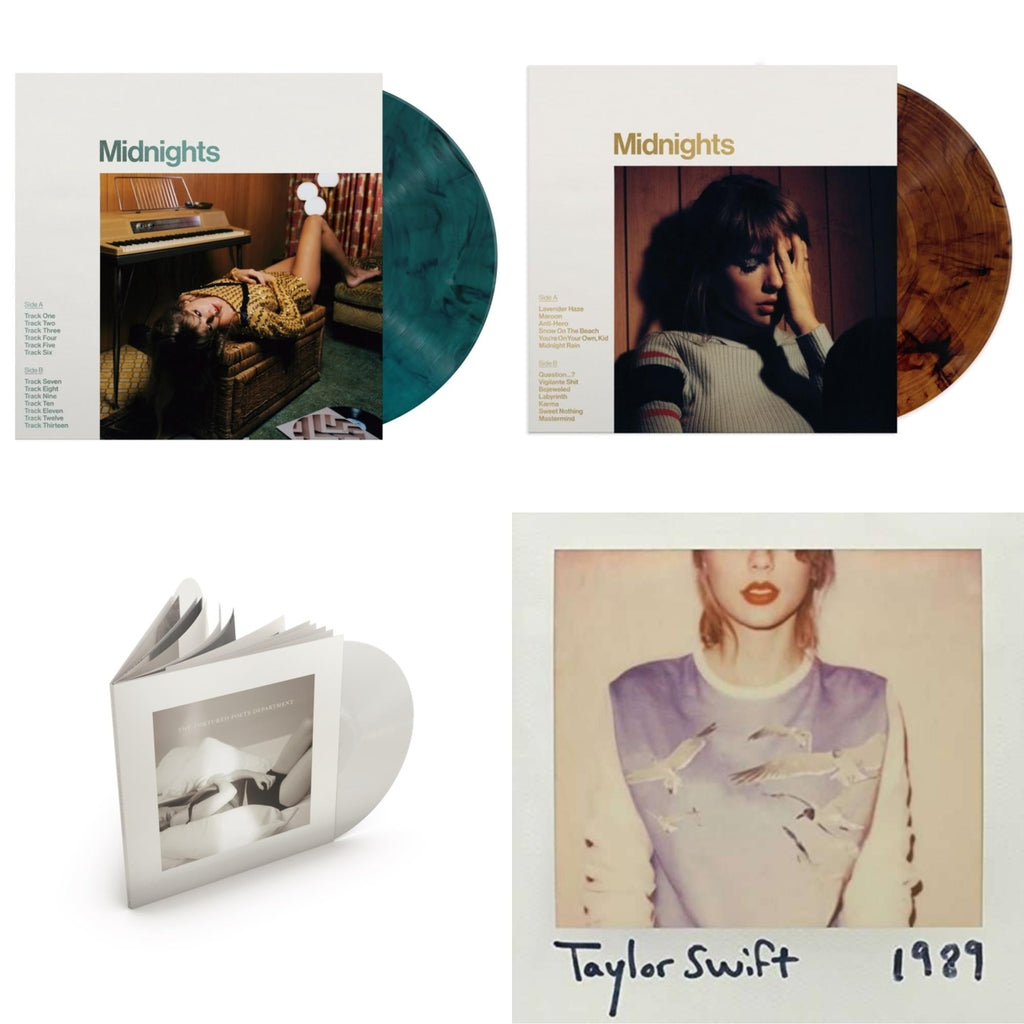 Taylor Swift - Midnights (X) (Jade Green LP Vinyl) & Midnights (X) (Mahogany Color LP Vinyl) & Tortured Poets Department (X) (Ghosted White Vinyl/2LP/Manuscript- Bonus Track) & 1989