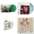 Taylor Swift - Evermore (Translucent Green Vinyl/2LP) & Midnights (X) (Moonstone Blue LP Vinyl) & Tortured Poets Department (X) (Ghosted White Vinyl/2LP/Manuscript- Bonus Track) & 1989
