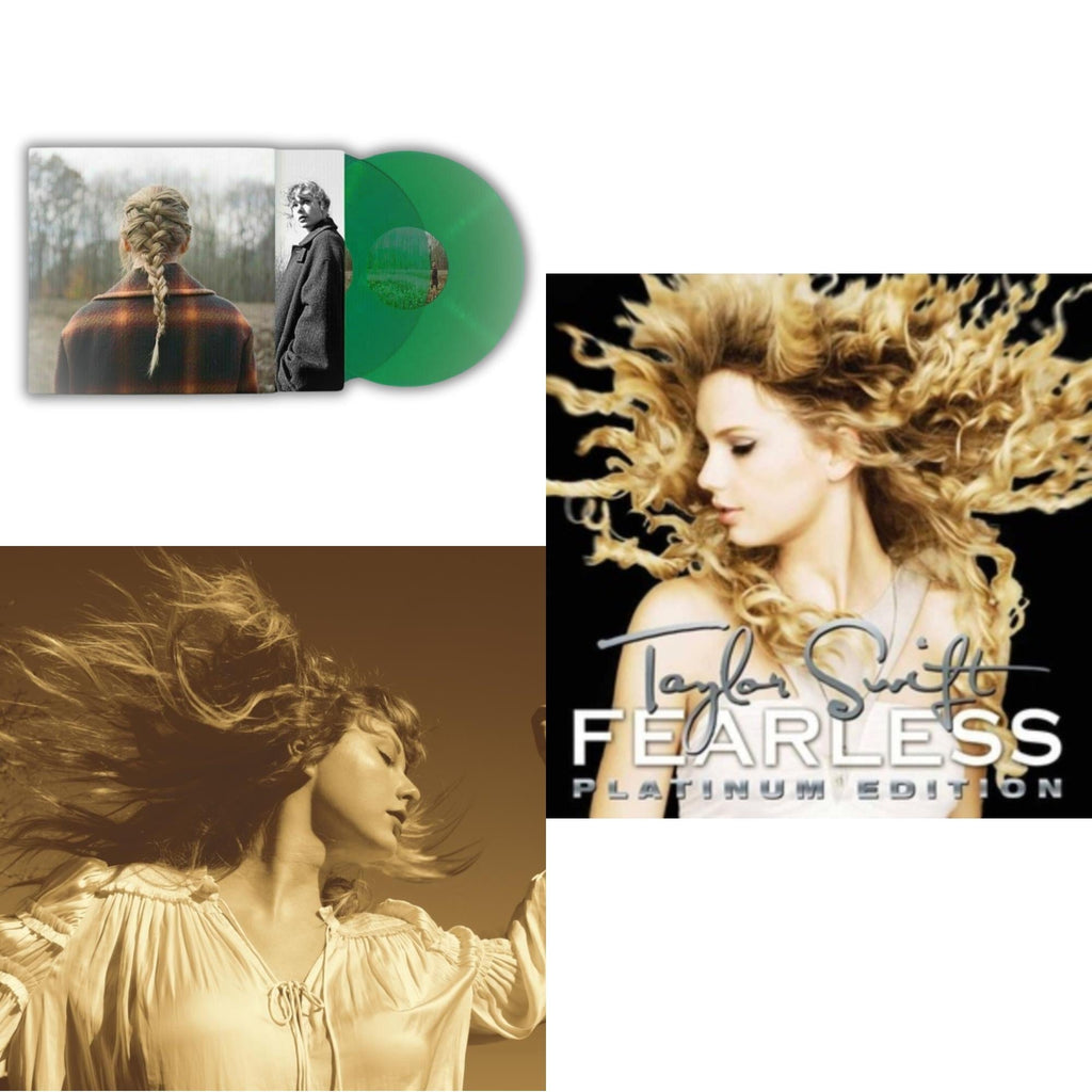 Taylor Swift - Evermore (Translucent Green Vinyl/2LP) & Fearless (Taylor's Version) (Gold Vinyl/3LP) & Fearless Platinum Edition