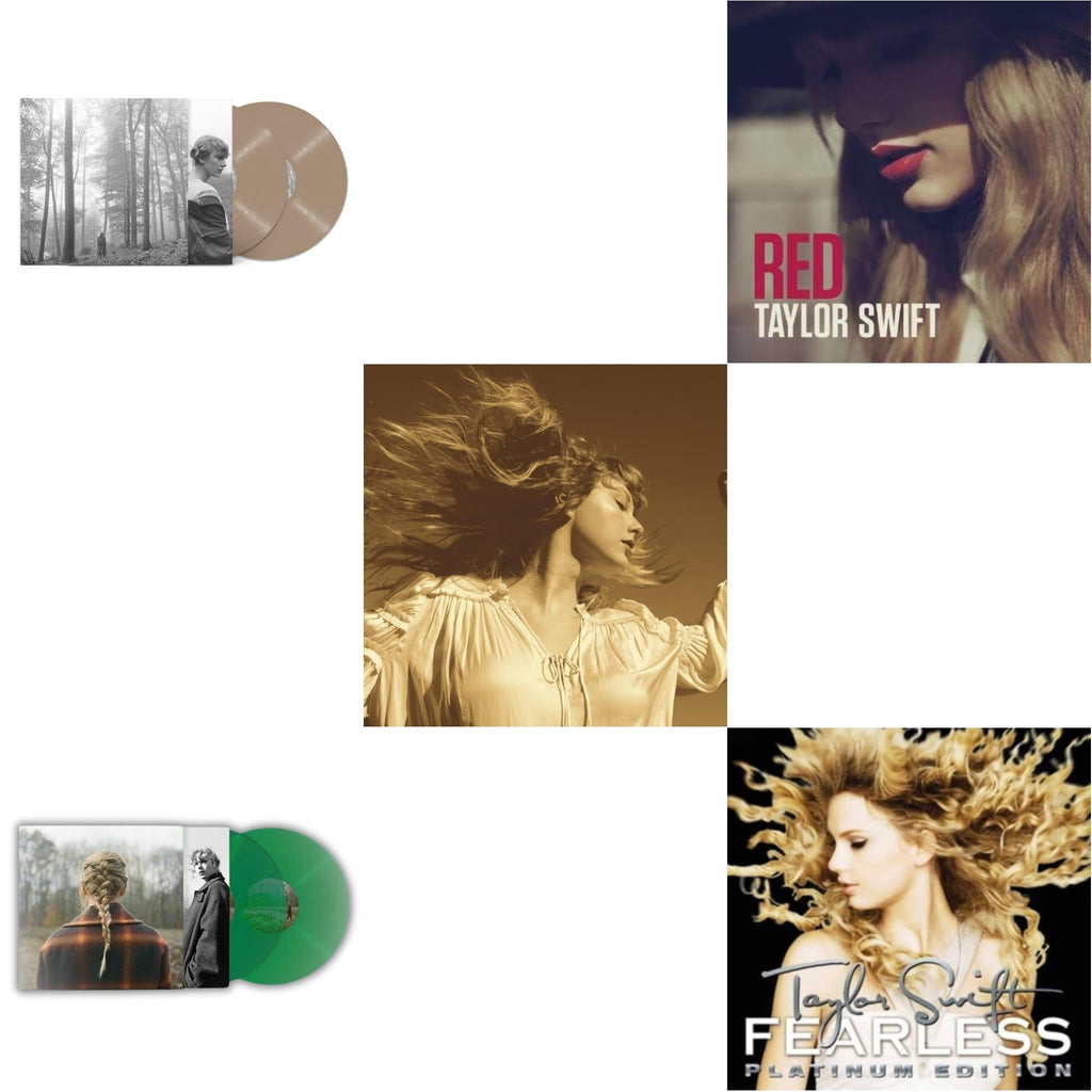 Folklore (X) (Beige Vinyl/2LP) & Taylor Swift - Evermore (Translucent Green Vinyl/2LP) & Fearless (Taylor's Version) (Gold Vinyl/3LP) & Red & Fearless Platinum Edition