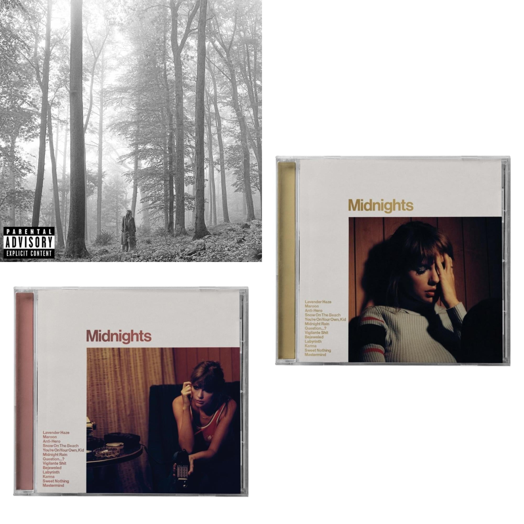Folklore (X) & Midnights (X) (Blood Moon CD) & Midnights (X) (Mahogany CD)