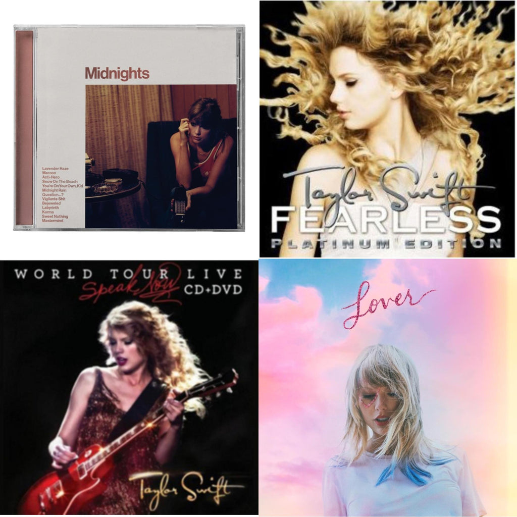 Taylor Swift - Midnights (X) (Blood Moon CD) & Fearless & Speak Now World Tour Live (CD/DVD) & Lover (Deluxe) (Version 1)