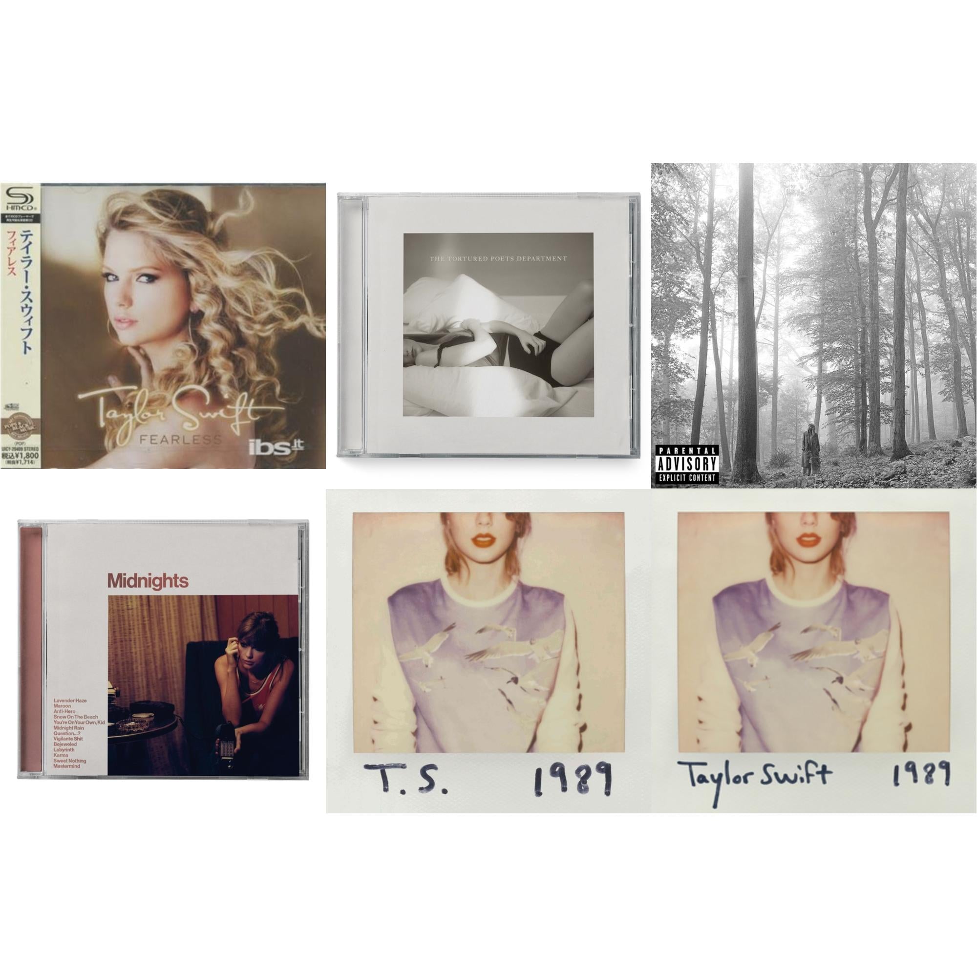 Fearless & Folklore (X) & Midnights (X) (Blood Moon CD) & Tortured Poets Department (X) (Manuscript- Bonus Track) & 1989 & 1989