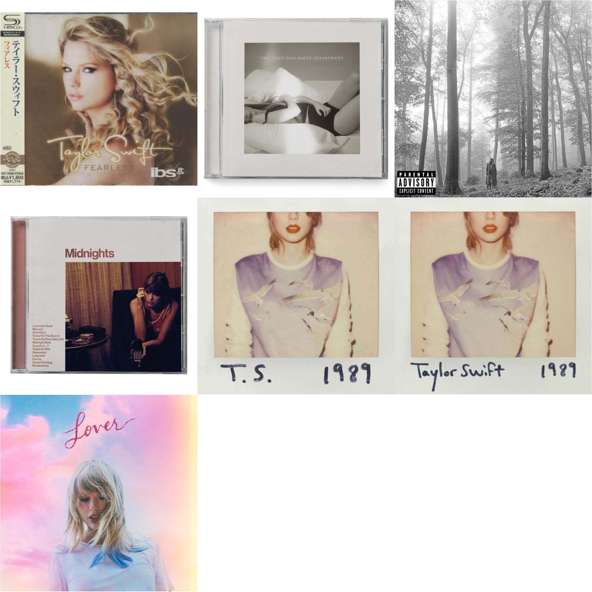 Fearless & Folklore (X) & Midnights (X) (Blood Moon CD) & Tortured Poets Department (X) (Manuscript- Bonus Track) & 1989 & Lover (Deluxe) (Version 2) & 1989