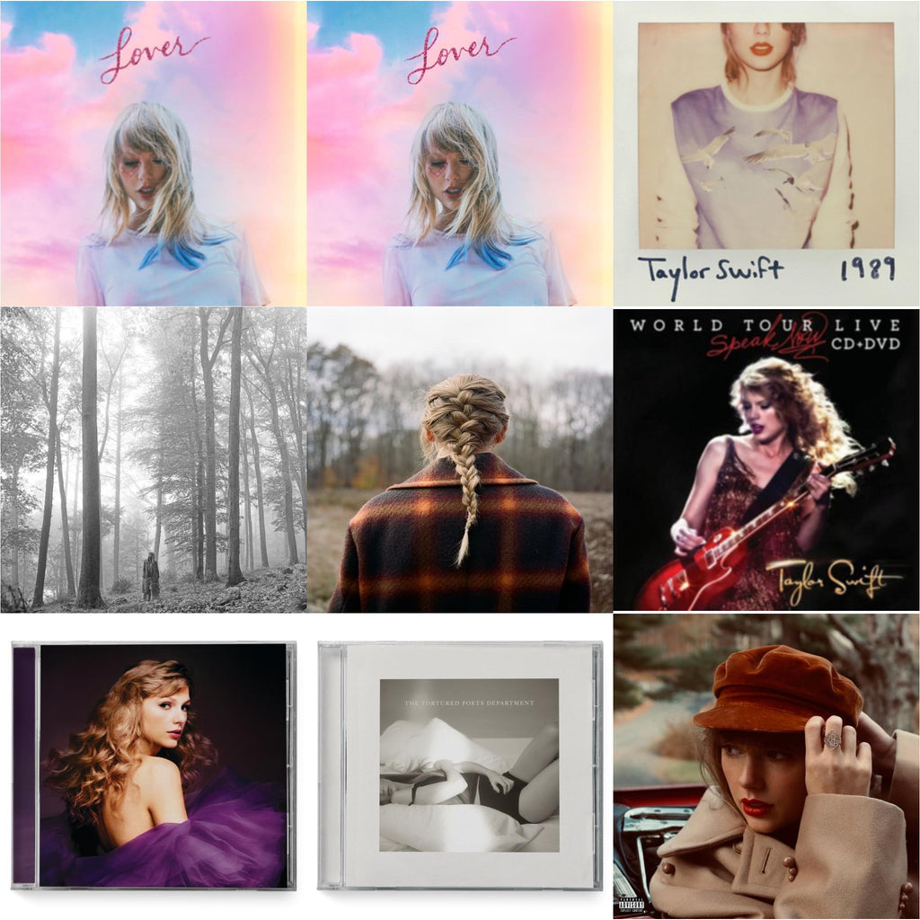 Taylor Swift - Folklore (Edited) & Evermore (X) & Red (Taylor's Version) (Edited) (2CD) & Speak Now (Taylor's Version) (2CD) & Tortured Poets Department (X) (Manuscript- Bonus Track) & Speak Now World Tour Live (CD/DVD) & 1989 & Lover (Deluxe)