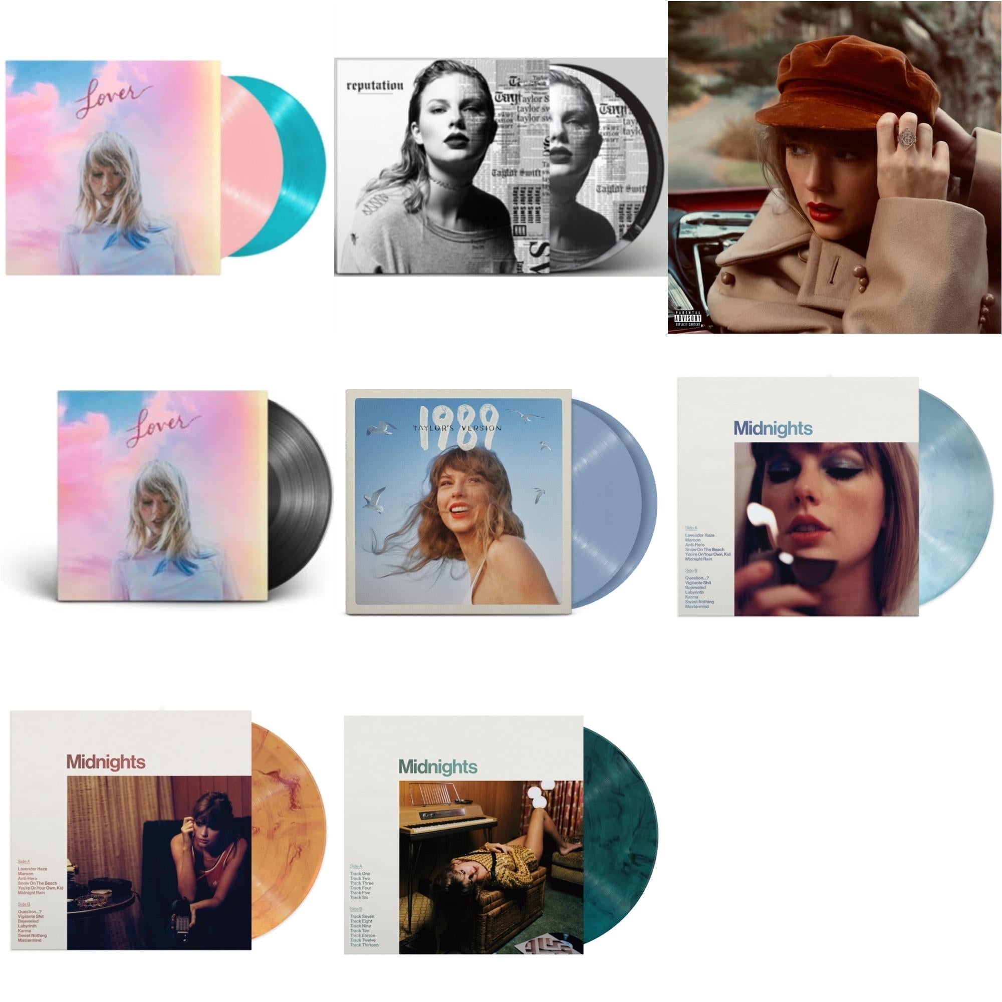 Taylor Swift - Red (Taylor's Version) (4LP) & Midnights (X) (Moonstone Blue LP Vinyl) & Midnights (X) (Jade Green LP Vinyl) & Midnights (X) (Blood Moon LP Vinyl) & 1989 (Taylor's Version) (2LP/Crystal Skies Blue Vinyl) & Lover (2LP) & Lover &