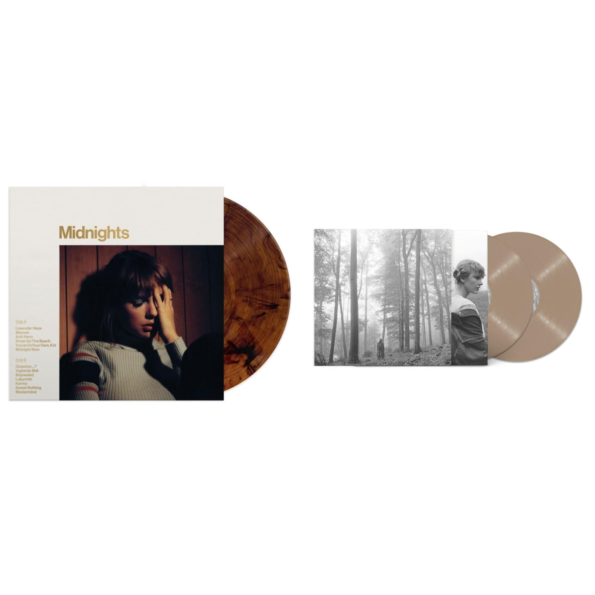Taylor Swift - Folklore (X) (Beige Vinyl/2LP) & Midnights (X) (Mahogany Color LP Vinyl)