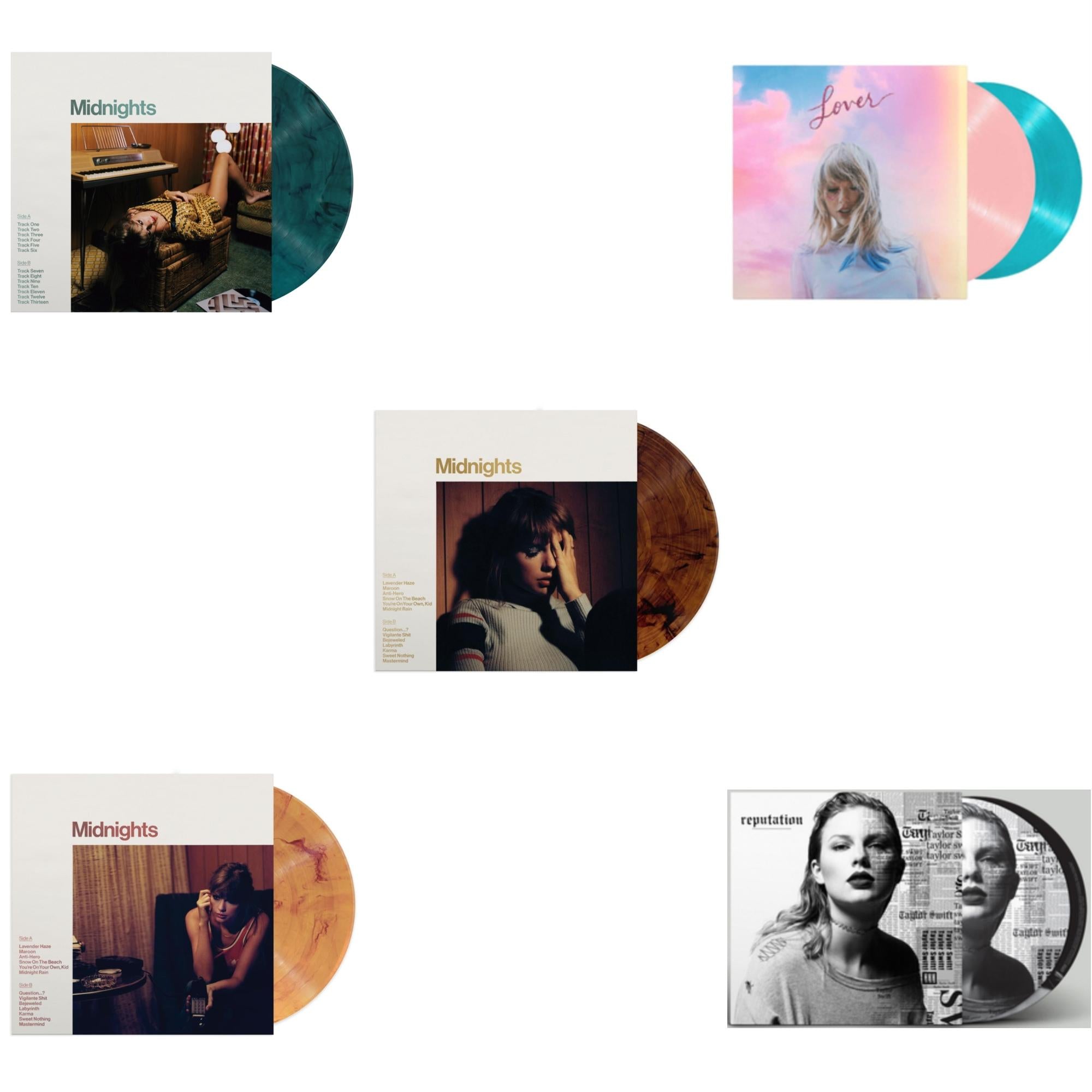 Taylor Swift - Midnights (X) (Jade Green LP Vinyl) & Midnights (X) (Blood Moon LP Vinyl) & Midnights (X) (Mahogany Color LP Vinyl) & Lover & Reputation (Picture Disc)