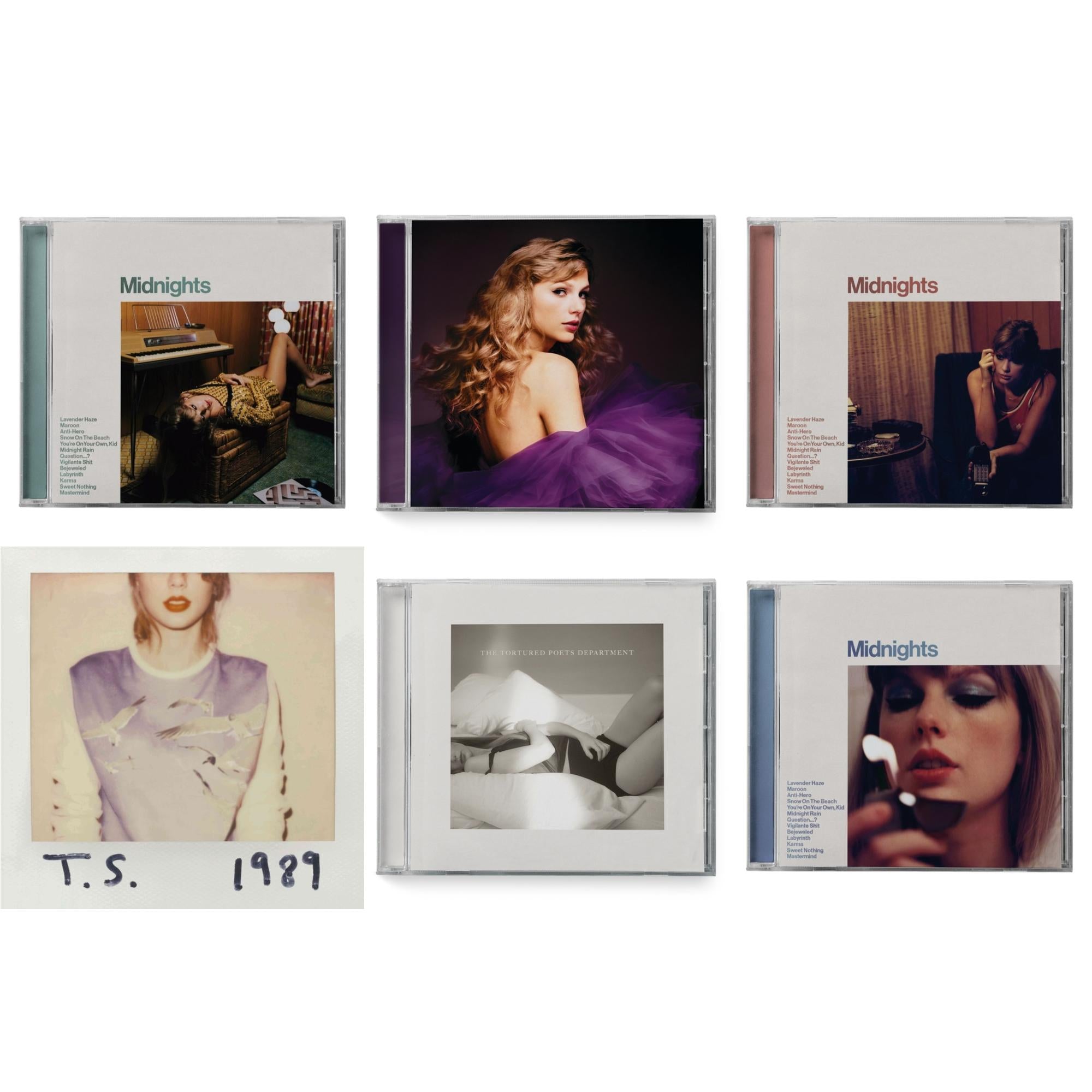Midnights (X) (Moonstone Blue CD) & Midnights (X) (Jade Green CD) & Midnights (X) (Blood Moon CD) & Speak Now (Taylor's Version) (2CD) & Tortured Poets Department (X) (Manuscript- Bonus Track) & 1989