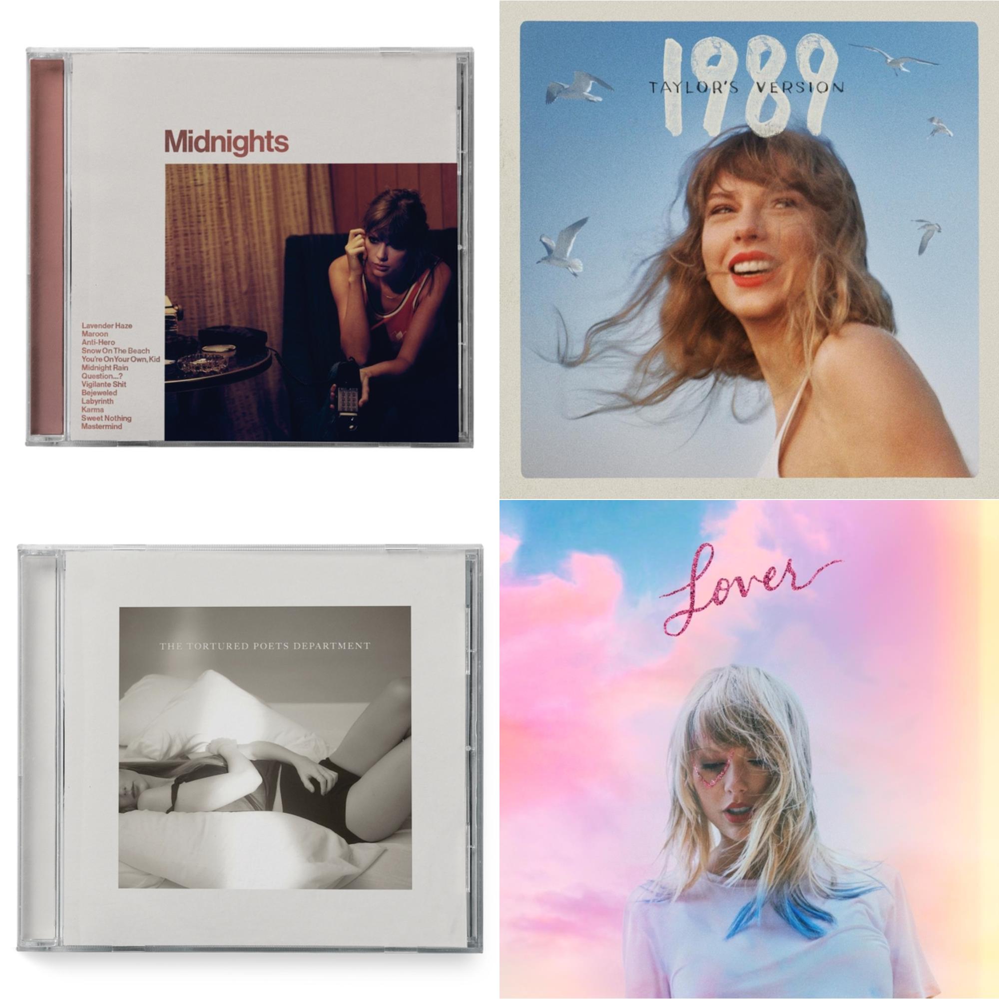 Taylor Swift - Midnights (X) (Blood Moon CD) & 1989 (Taylor's Version) & Tortured Poets Department (X) (Manuscript- Bonus Track) & Lover (Deluxe) (Version 1)
