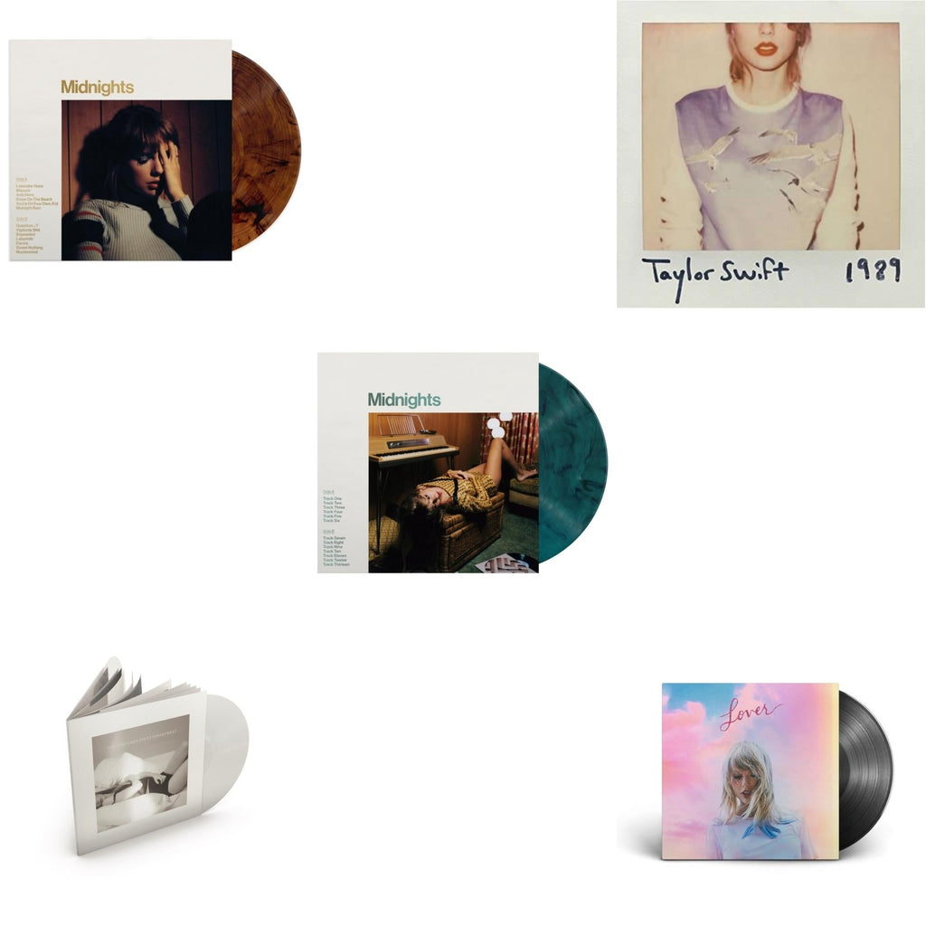 Midnights (X) (Jade Green LP Vinyl) & Midnights (X) (Mahogany Color LP Vinyl) & Lover (2LP) & Tortured Poets Department (X) (Ghosted White Vinyl/2LP/Manuscript- Bonus Track) & 1989