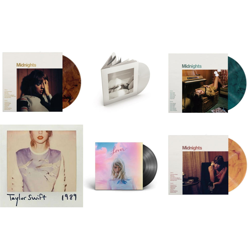 Midnights (X) (Jade Green LP Vinyl) & Midnights (X) (Blood Moon LP Vinyl) & Midnights (X) (Mahogany Color LP Vinyl) & Lover (2LP) & Tortured Poets Department (X) (Ghosted White Vinyl/2LP/Manuscript- Bonus Track) & 1989
