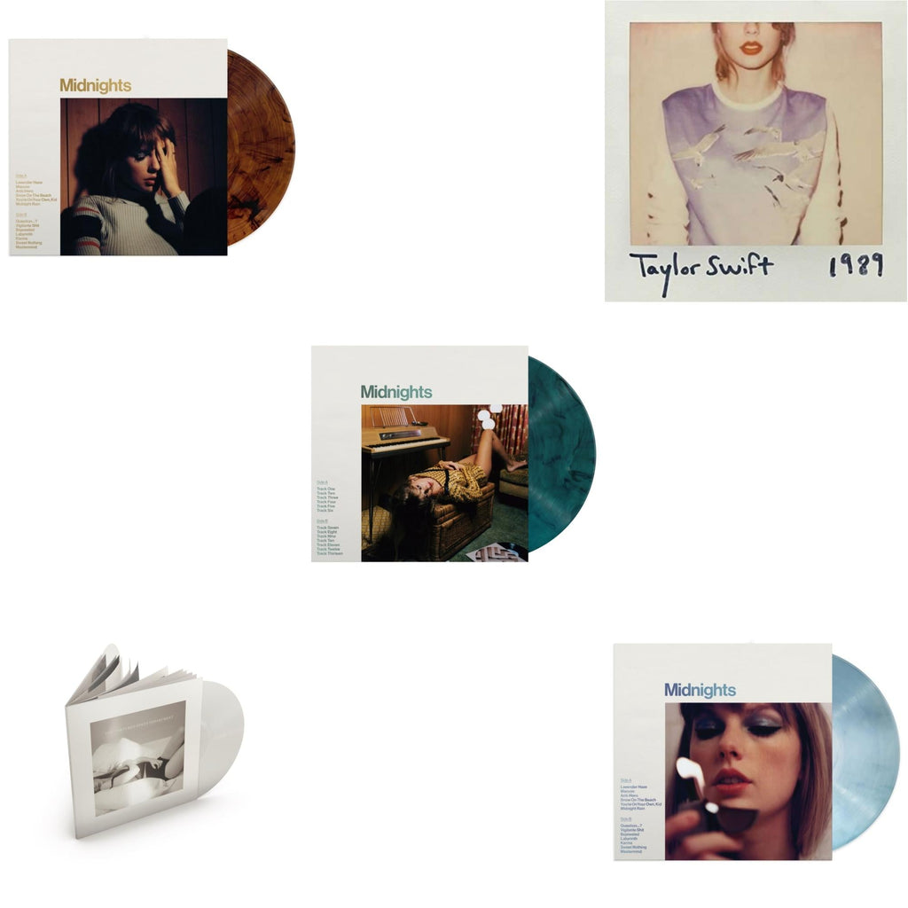 Midnights (X) (Moonstone Blue LP Vinyl) & Midnights (X) (Jade Green LP Vinyl) & Midnights (X) (Mahogany Color LP Vinyl) & Tortured Poets Department (X) (Ghosted White Vinyl/2LP/Manuscript- Bonus Track) & 1989