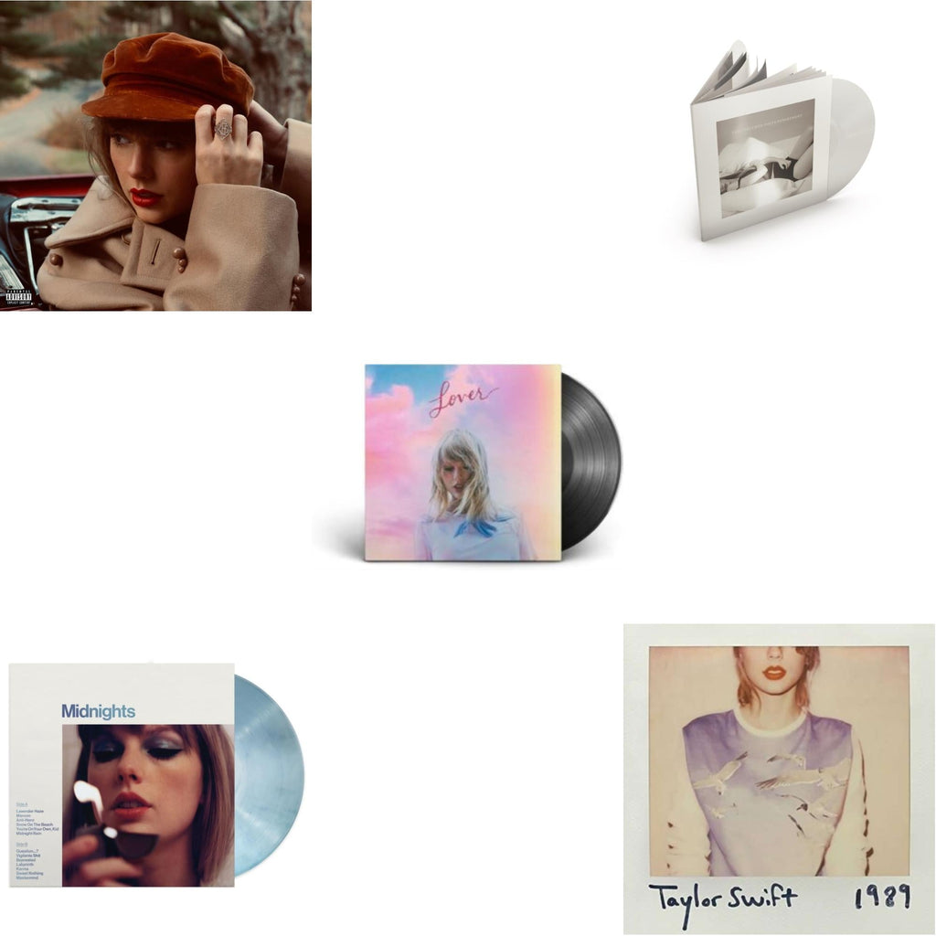 Red (Taylor's Version) (4LP) & Midnights (X) (Moonstone Blue LP Vinyl) & Lover (2LP) & Tortured Poets Department (X) (Ghosted White Vinyl/2LP/Manuscript- Bonus Track) & 1989