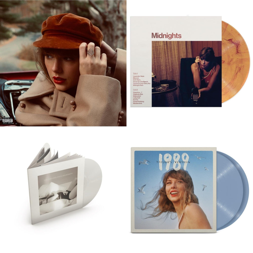 Red (Taylor's Version) (4LP) & Midnights (X) (Blood Moon LP Vinyl) & 1989 (Taylor's Version) (2LP/Crystal Skies Blue Vinyl) & Tortured Poets Department (X) (Ghosted White Vinyl/2LP/Manuscript- Bonus Track)