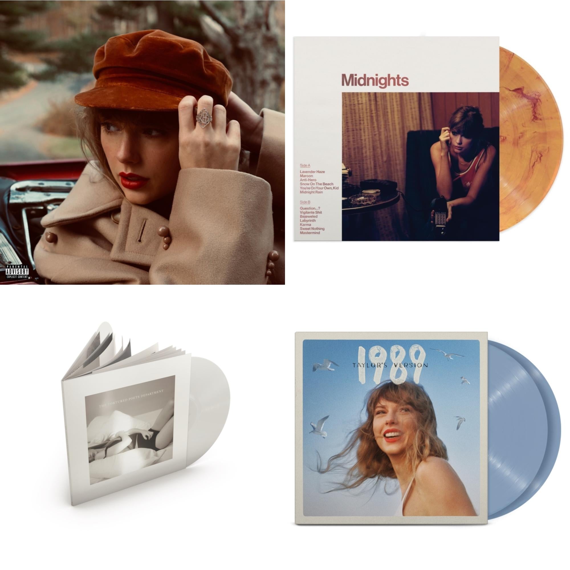 Red (Taylor's Version) (4LP) & Midnights (X) (Blood Moon LP Vinyl) & 1989 (Taylor's Version) (2LP/Crystal Skies Blue Vinyl) & Tortured Poets Department (X) (Ghosted White Vinyl/2LP/Manuscript- Bonus Track)