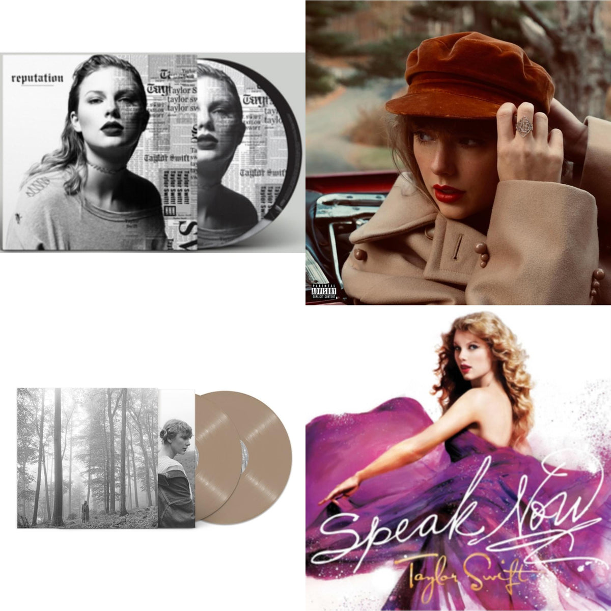 Taylor Swift - Folklore (X) (Beige Vinyl/2LP) & Red (Taylor's Version) (4LP) & Speak Now & Reputation (Picture Disc)