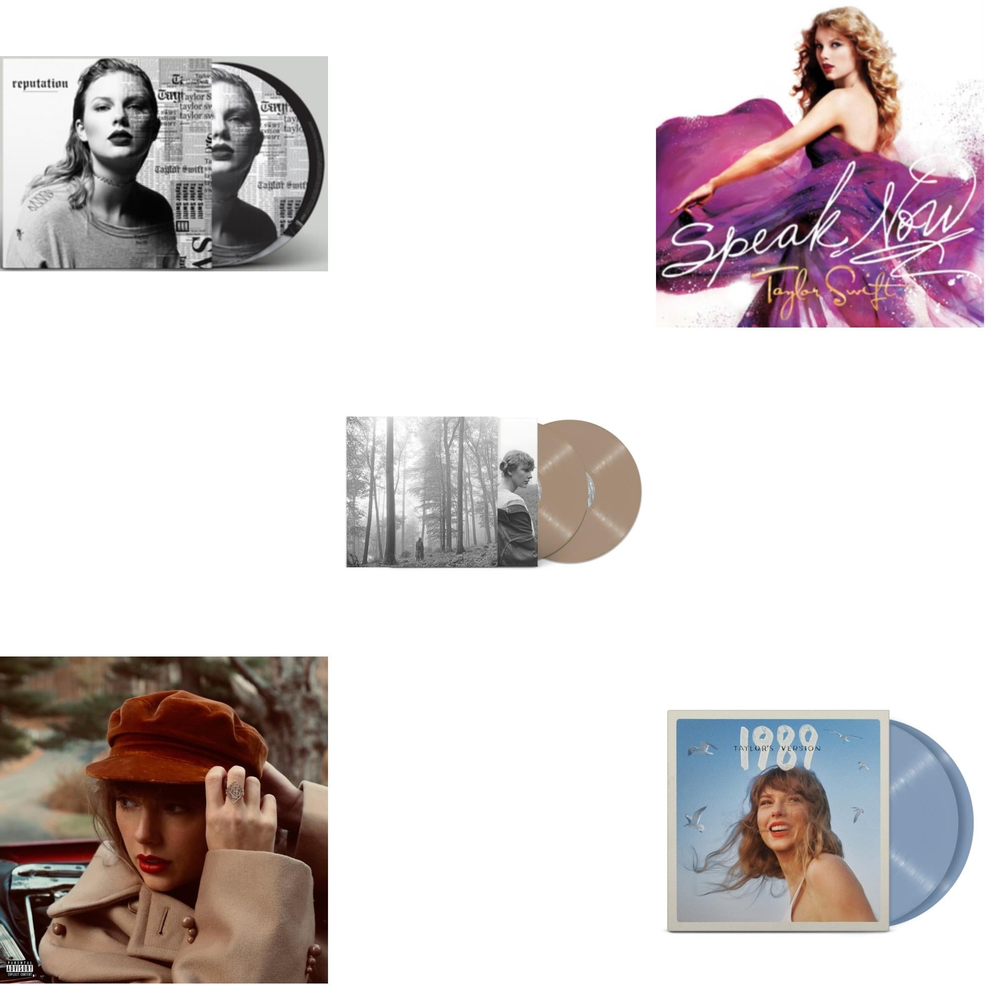Taylor Swift - Folklore (X) (Beige Vinyl/2LP) & Red (Taylor's Version) (4LP) & 1989 (Taylor's Version) (2LP/Crystal Skies Blue Vinyl) & Speak Now & Reputation (Picture Disc)
