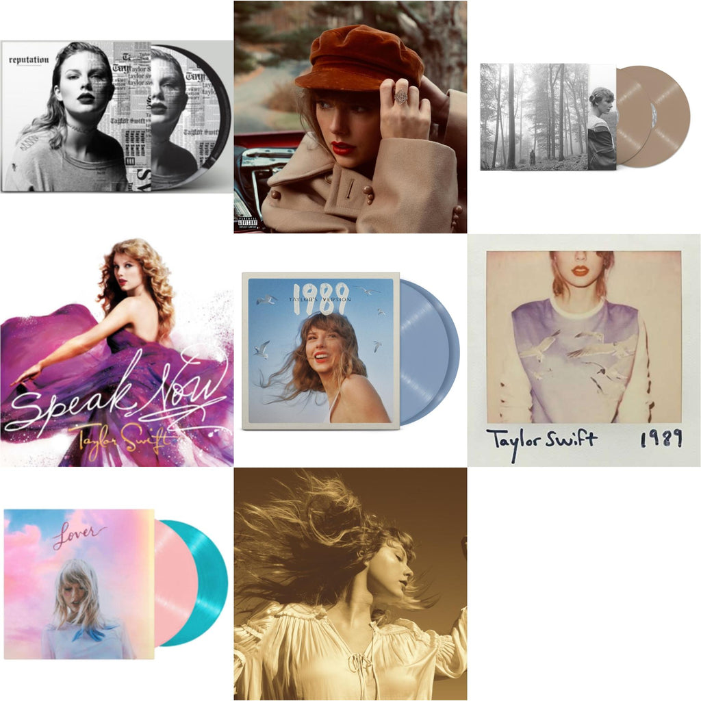 Taylor Swift - Folklore (X) (Beige Vinyl/2LP) & Fearless (Taylor's Version) (Gold Vinyl/3LP) & Red (Taylor's Version) (4LP) & 1989 (Taylor's Version) (2LP/Crystal Skies Blue Vinyl) & Lover & 1989 & Speak Now & Reputation (Picture Disc)