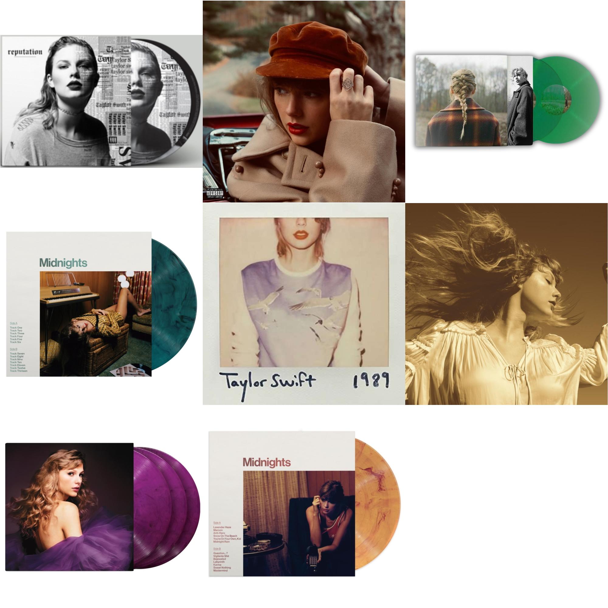 Taylor Swift - Taylor Swift - Evermore (Translucent Green Vinyl/2LP) & Fearless (Taylor's Version) (Gold Vinyl/3LP) & Red (Taylor's Version) (4LP) & Midnights (X) (Jade Green LP Vinyl) & Midnights (X) (Blood Moon LP Vinyl) & Speak Now (Taylor's