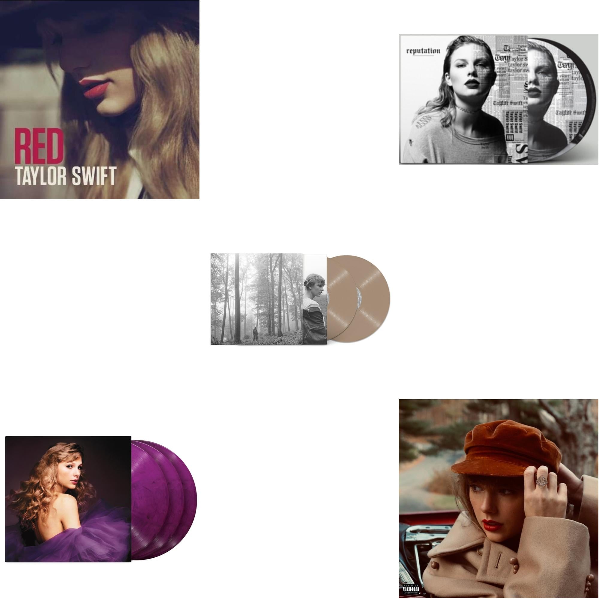 Taylor Swift - Folklore (X) (Beige Vinyl/2LP) & Red (Taylor's Version) (4LP) & Speak Now (Taylor's Version) (Orchid Marbled Vinyl/3LP) & Red & Reputation (Picture Disc)