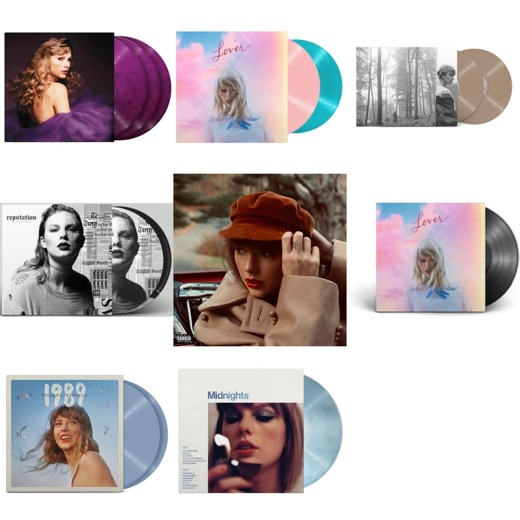Taylor Swift - Folklore (X) (Beige Vinyl/2LP) & Red (Taylor's Version) (4LP) & Midnights (X) (Moonstone Blue LP Vinyl) & Speak Now (Taylor's Version) (Orchid Marbled Vinyl/3LP) & 1989 (Taylor's Version) (2LP/Crystal Skies Blue Vinyl) & Lover (2LP) &